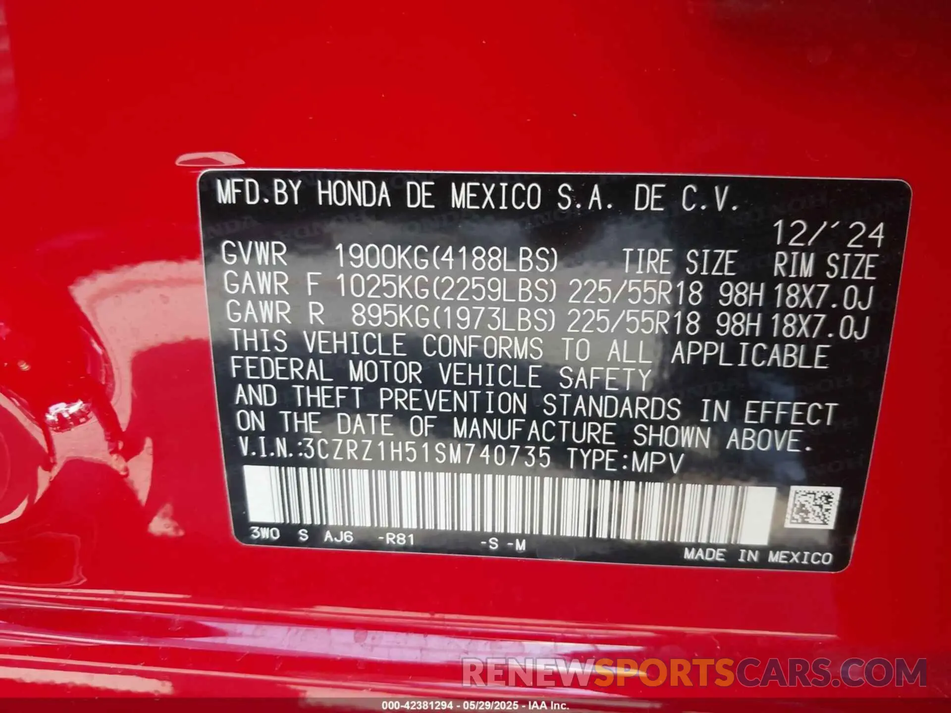 9 Photograph of a damaged car 3CZRZ1H51SM740735 HONDA HR-V 2025