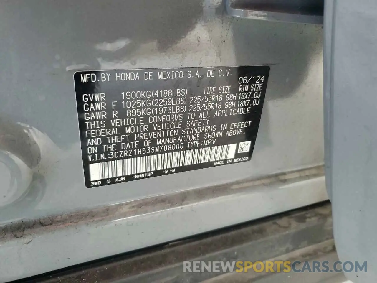 14 Photograph of a damaged car 3CZRZ1H53SM708000 HONDA HR-V 2025