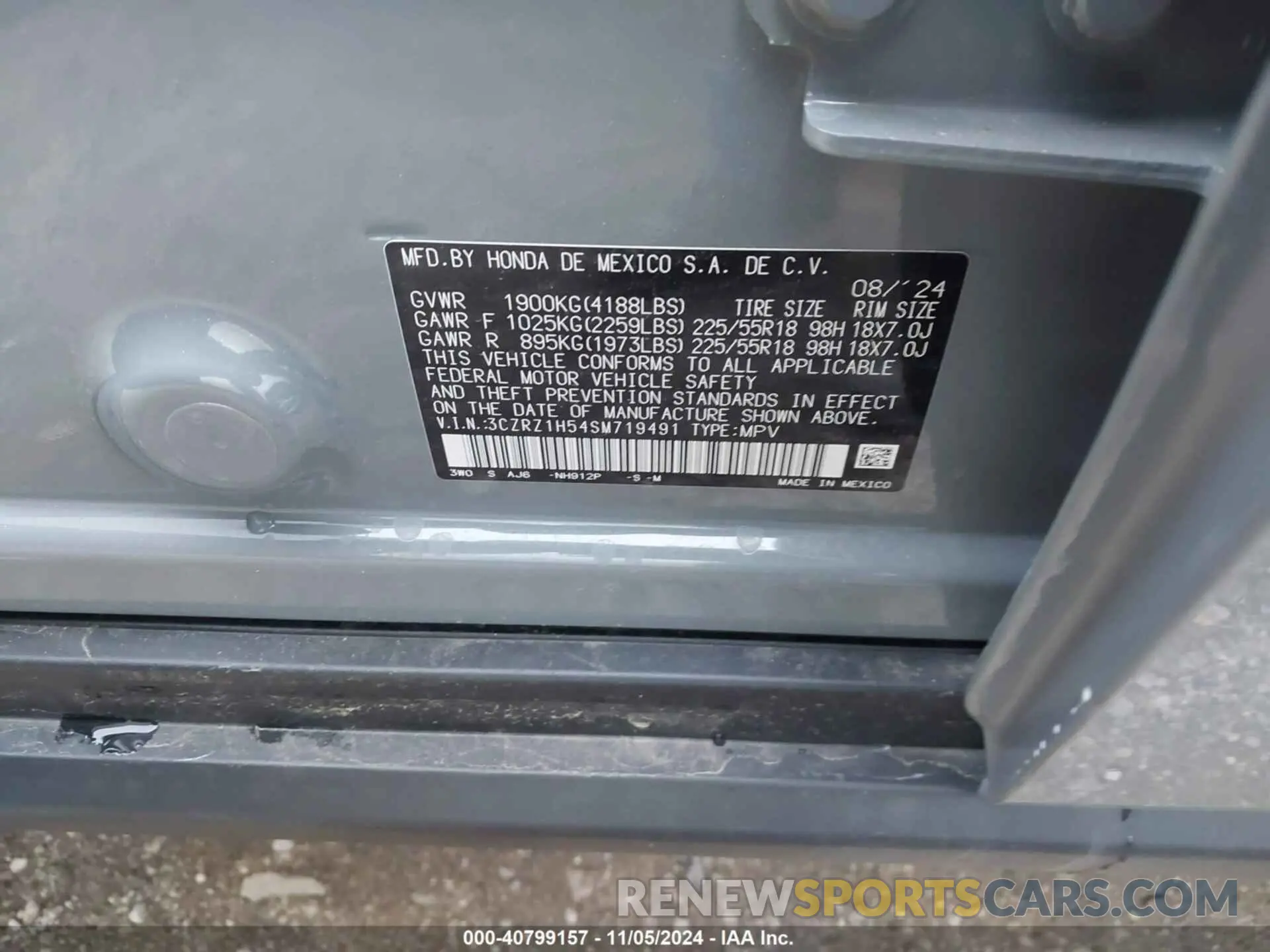 9 Photograph of a damaged car 3CZRZ1H54SM719491 HONDA HR-V 2025
