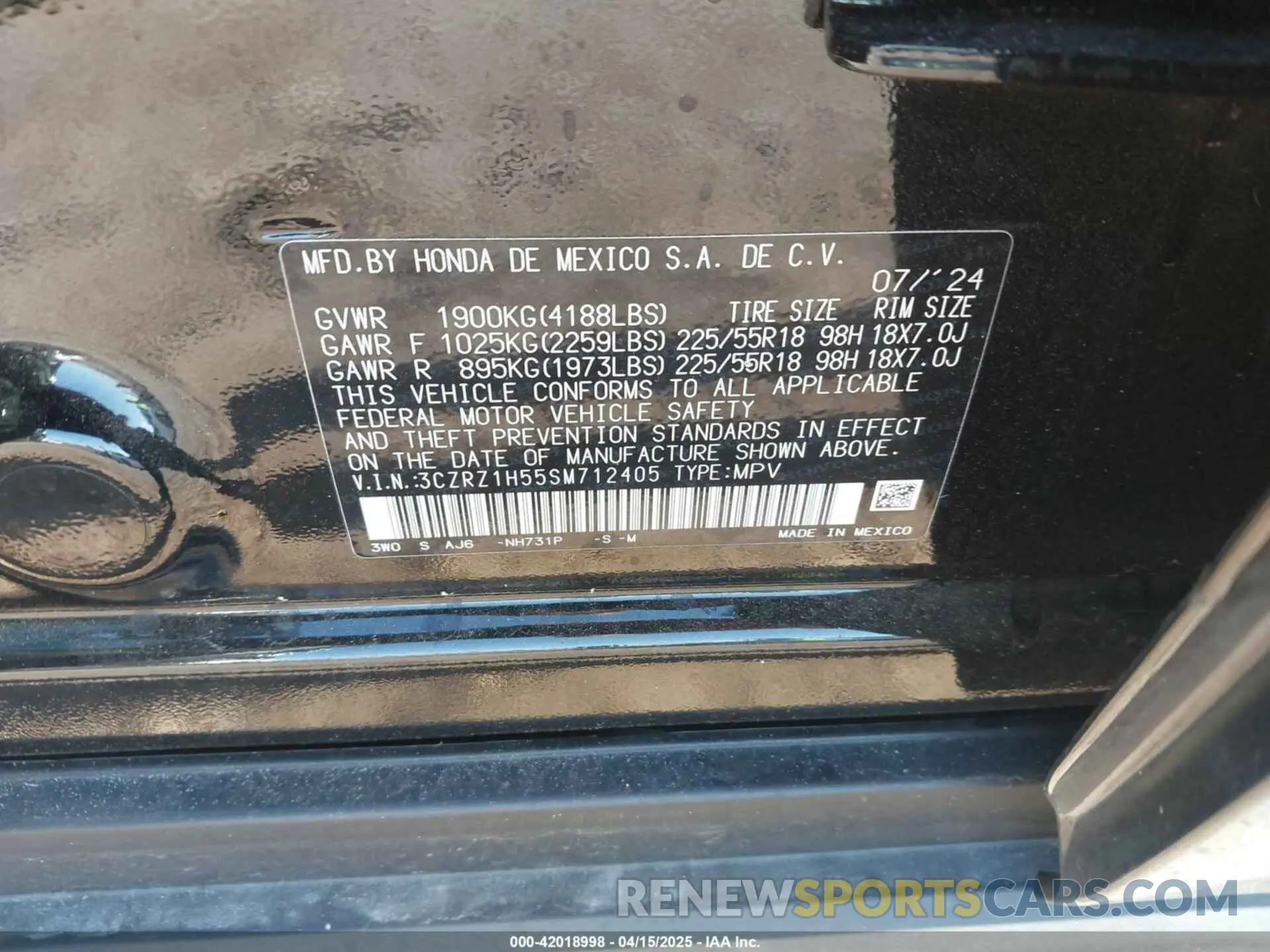 9 Photograph of a damaged car 3CZRZ1H55SM712405 HONDA HR-V 2025