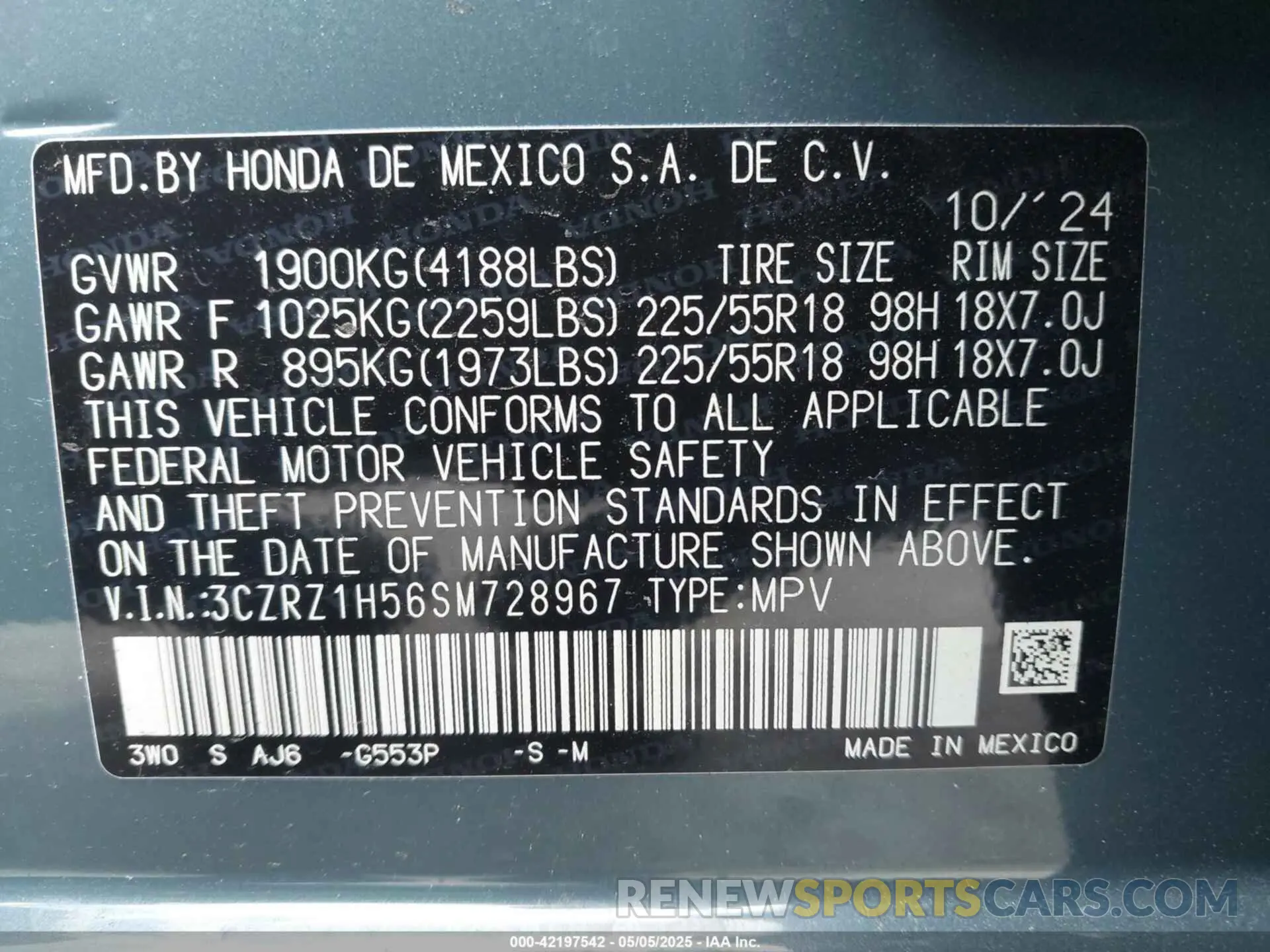 9 Photograph of a damaged car 3CZRZ1H56SM728967 HONDA HR-V 2025