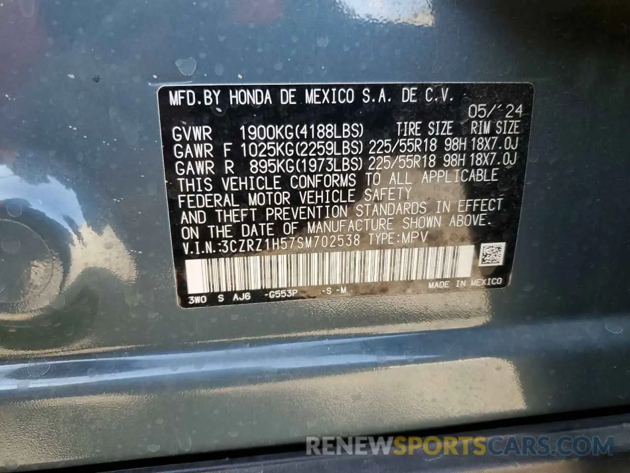 13 Photograph of a damaged car 3CZRZ1H57SM702538 HONDA HR-V 2025