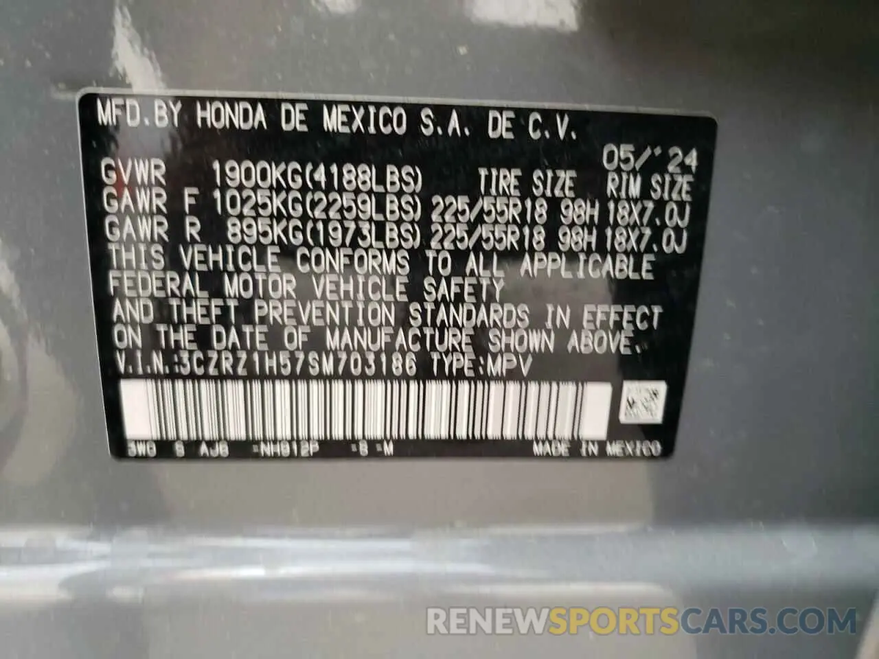 14 Photograph of a damaged car 3CZRZ1H57SM703186 HONDA HR-V 2025