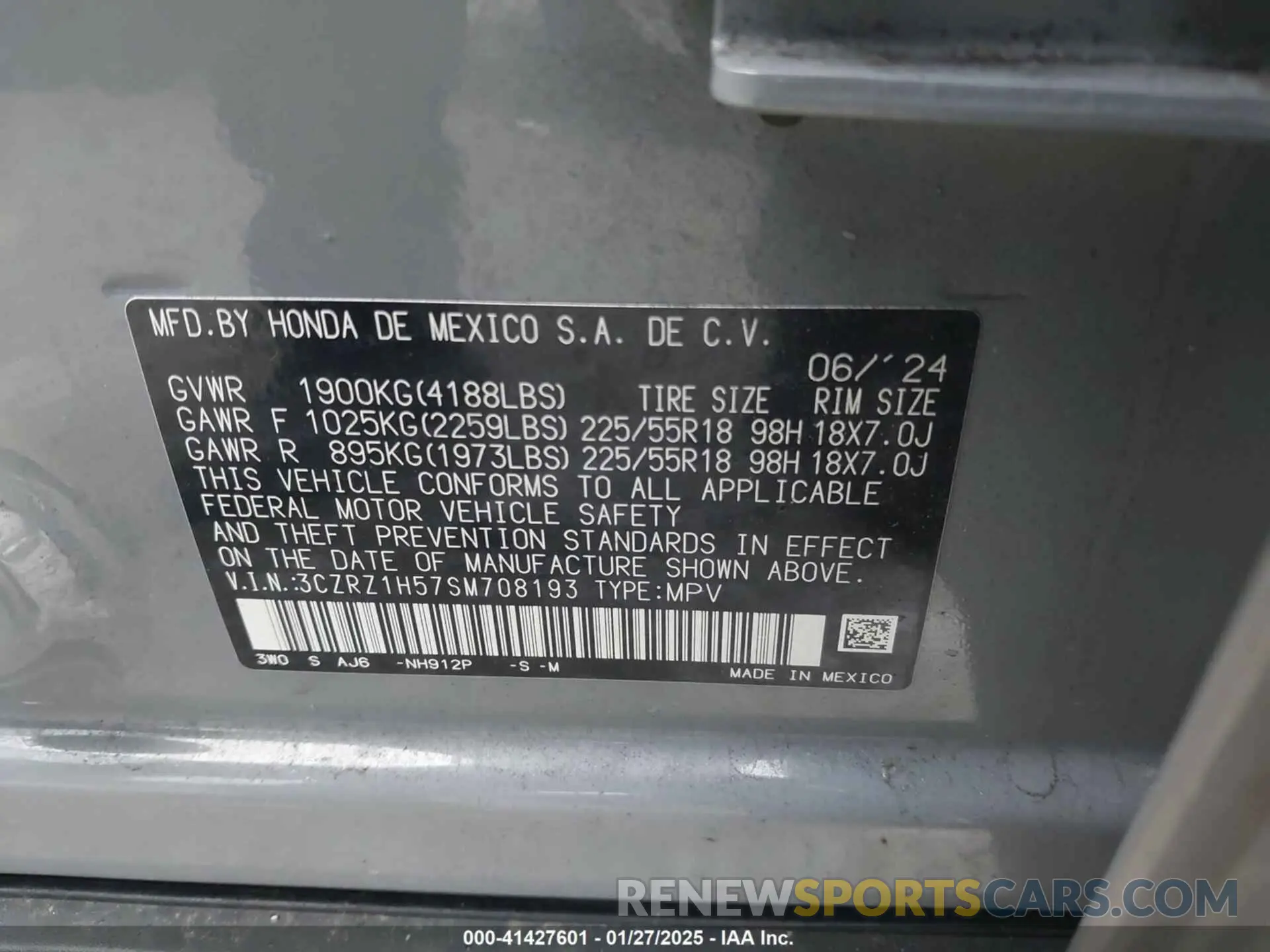 9 Photograph of a damaged car 3CZRZ1H57SM708193 HONDA HR-V 2025