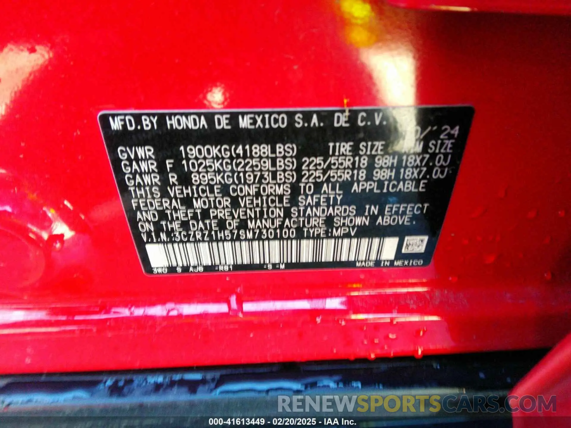 9 Photograph of a damaged car 3CZRZ1H57SM730100 HONDA HR-V 2025
