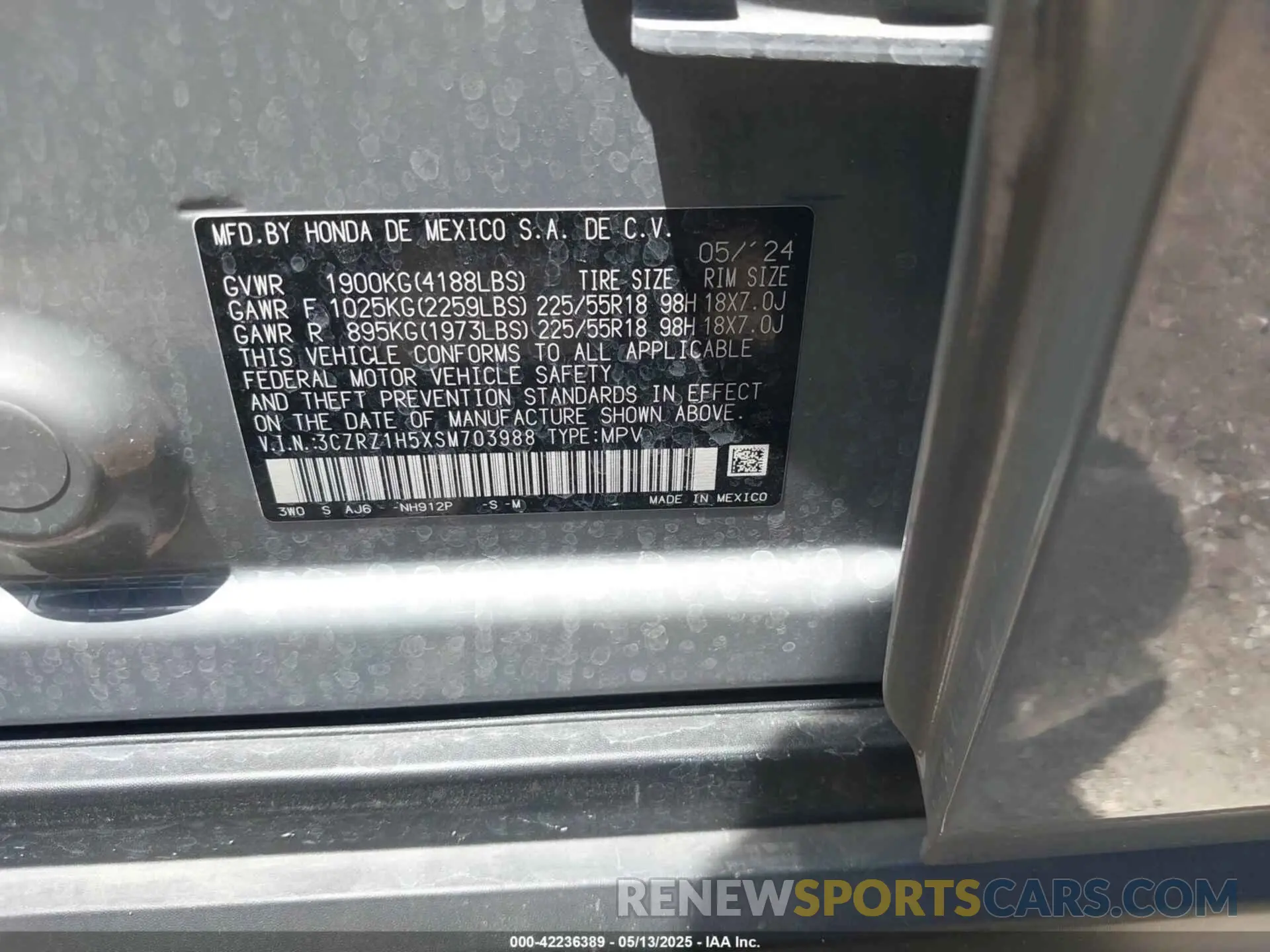 9 Photograph of a damaged car 3CZRZ1H5XSM703988 HONDA HR-V 2025