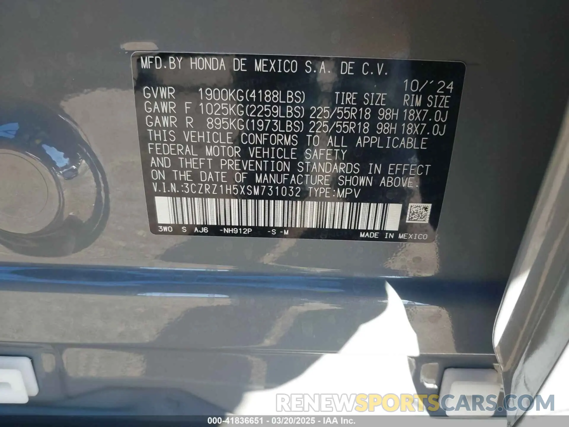 8 Photograph of a damaged car 3CZRZ1H5XSM731032 HONDA HR-V 2025