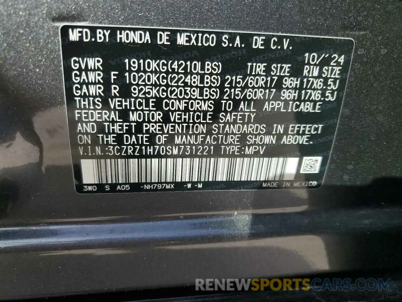13 Photograph of a damaged car 3CZRZ1H70SM731221 HONDA HR-V 2025