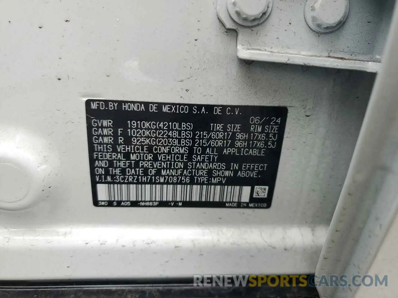 13 Photograph of a damaged car 3CZRZ1H71SM708756 HONDA HR-V 2025