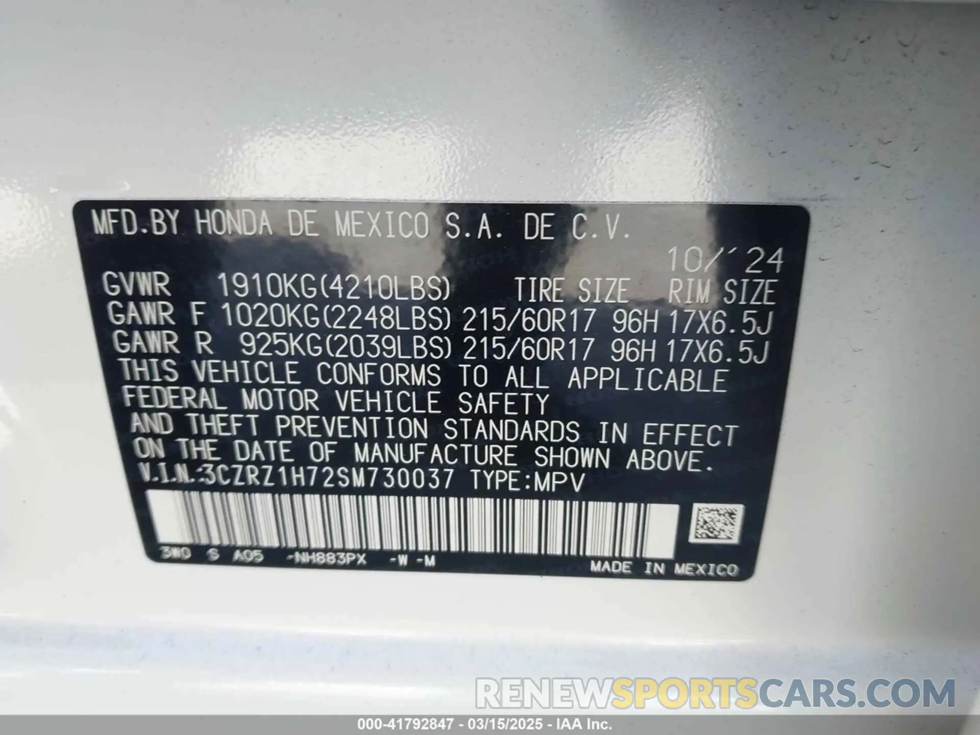 9 Photograph of a damaged car 3CZRZ1H72SM730037 HONDA HR-V 2025