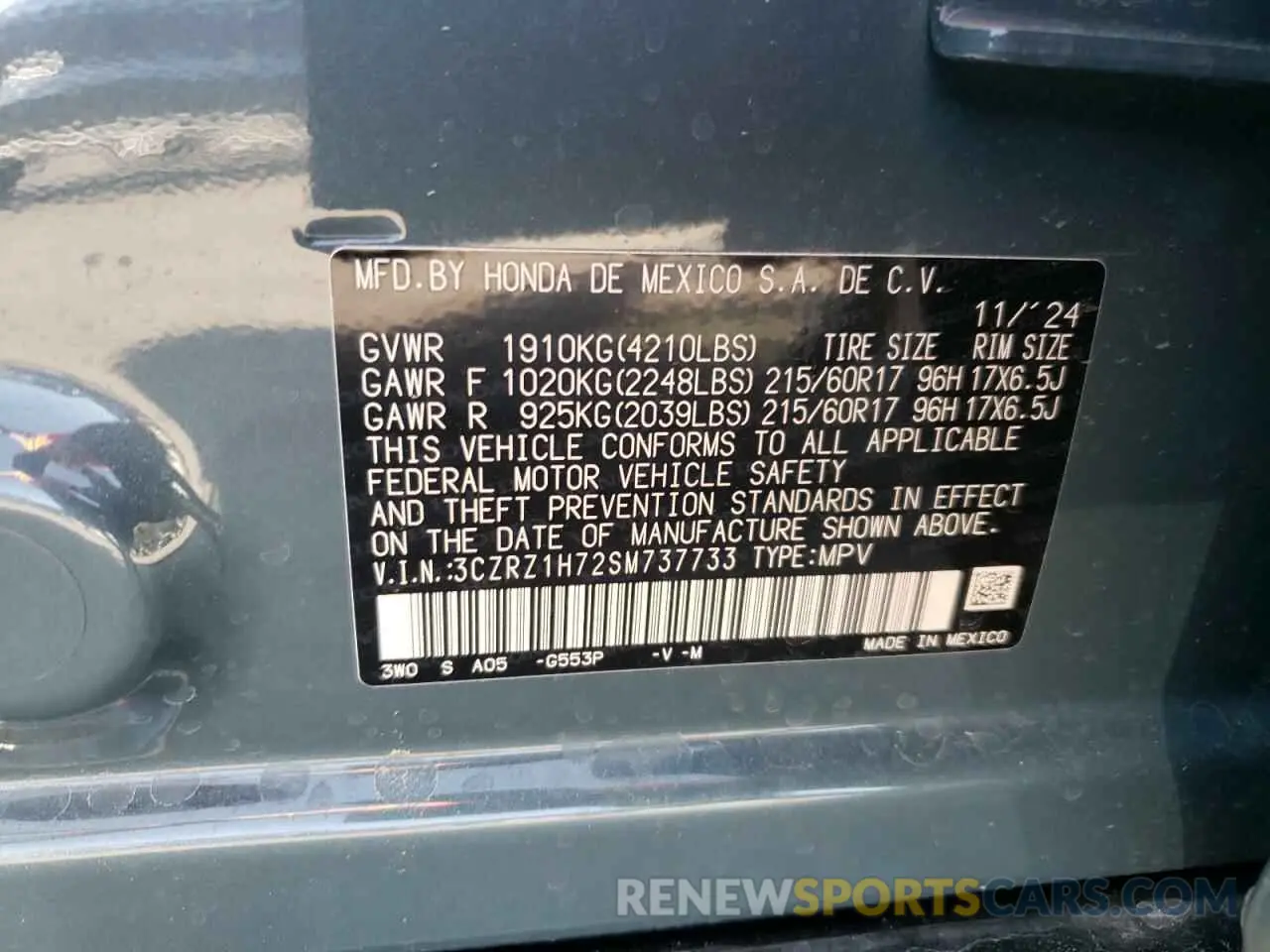 13 Photograph of a damaged car 3CZRZ1H72SM737733 HONDA HR-V 2025