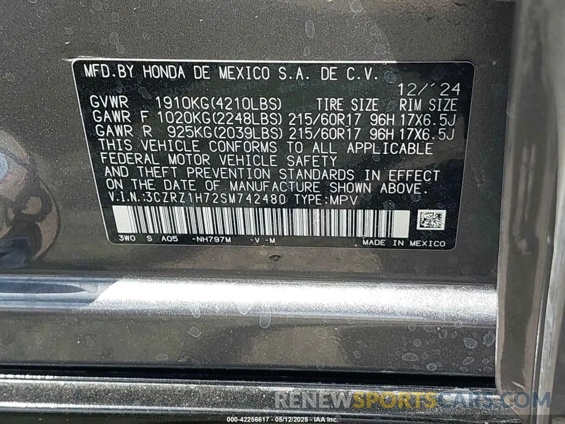 9 Photograph of a damaged car 3CZRZ1H72SM742480 HONDA HR-V 2025