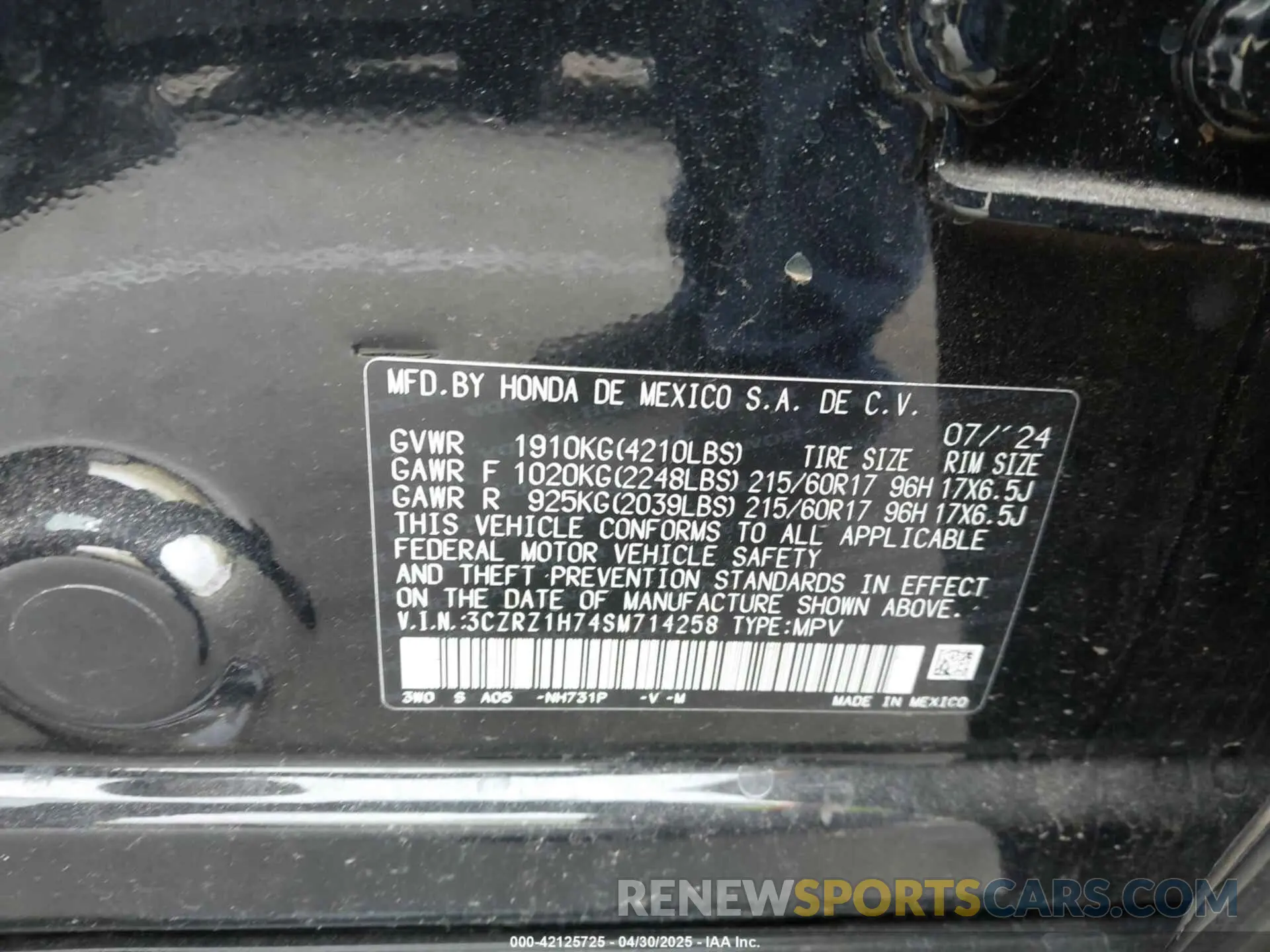9 Photograph of a damaged car 3CZRZ1H74SM714258 HONDA HR-V 2025