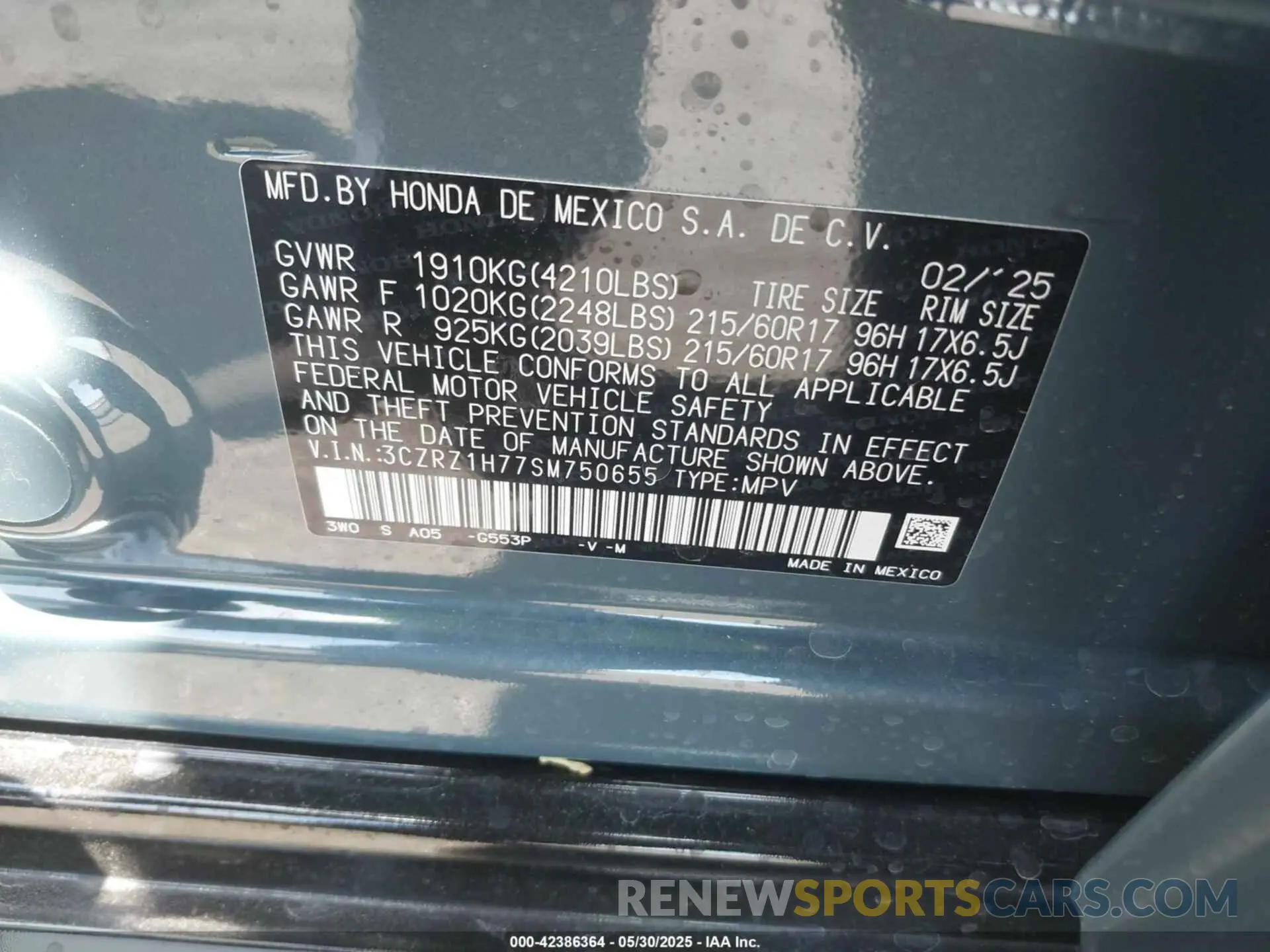 9 Photograph of a damaged car 3CZRZ1H77SM750655 HONDA HR-V 2025