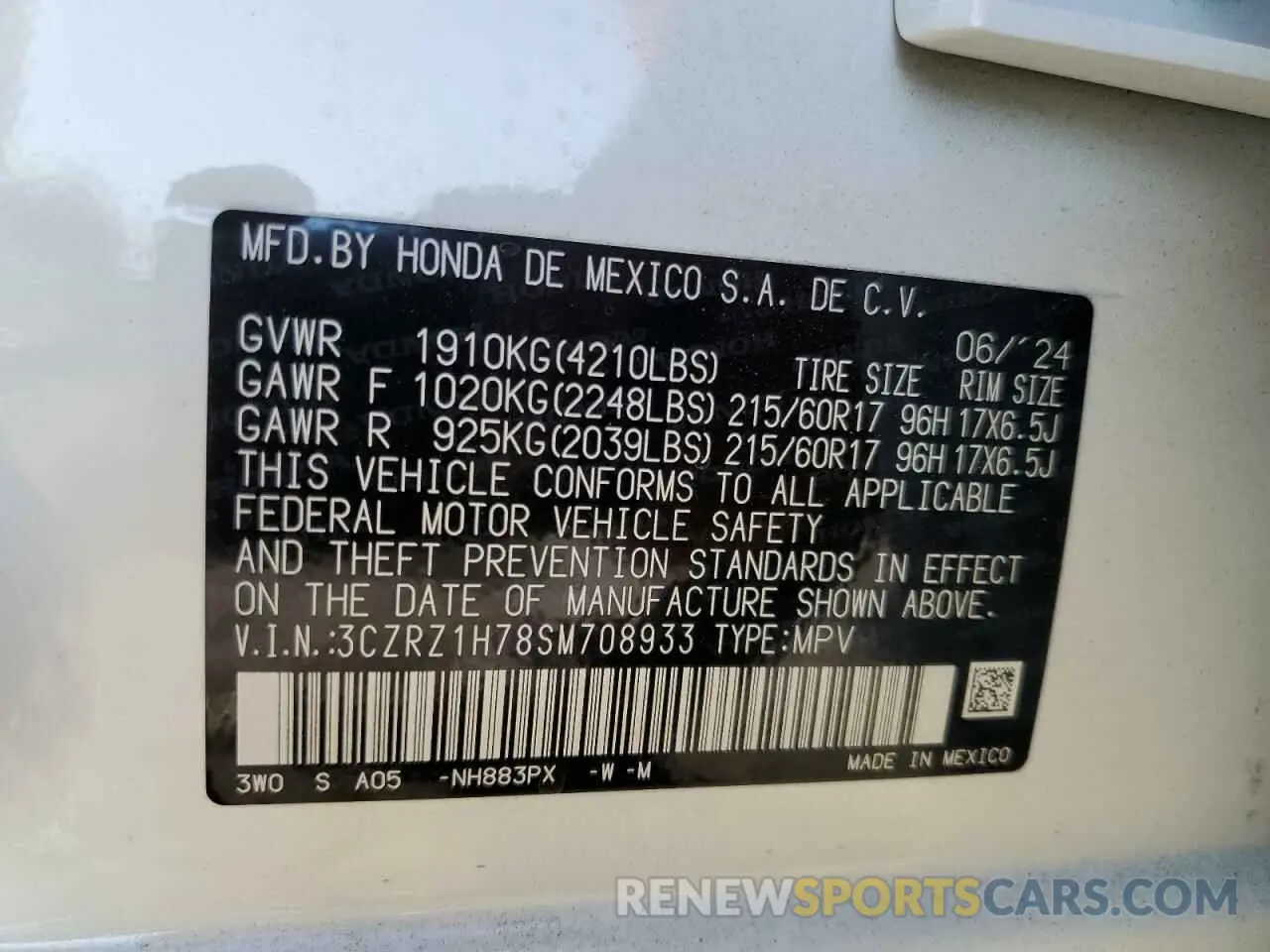 13 Photograph of a damaged car 3CZRZ1H78SM708933 HONDA HR-V 2025