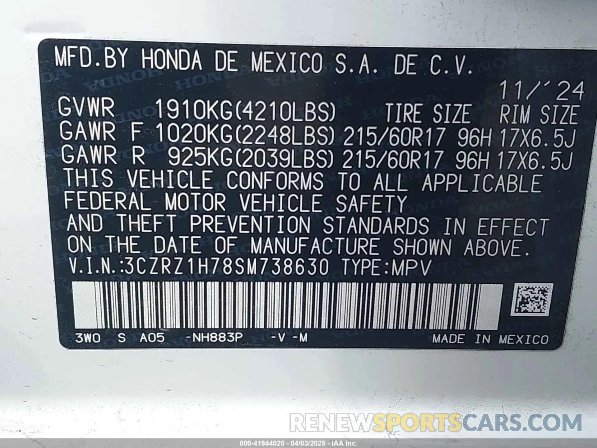 9 Photograph of a damaged car 3CZRZ1H78SM738630 HONDA HR-V 2025