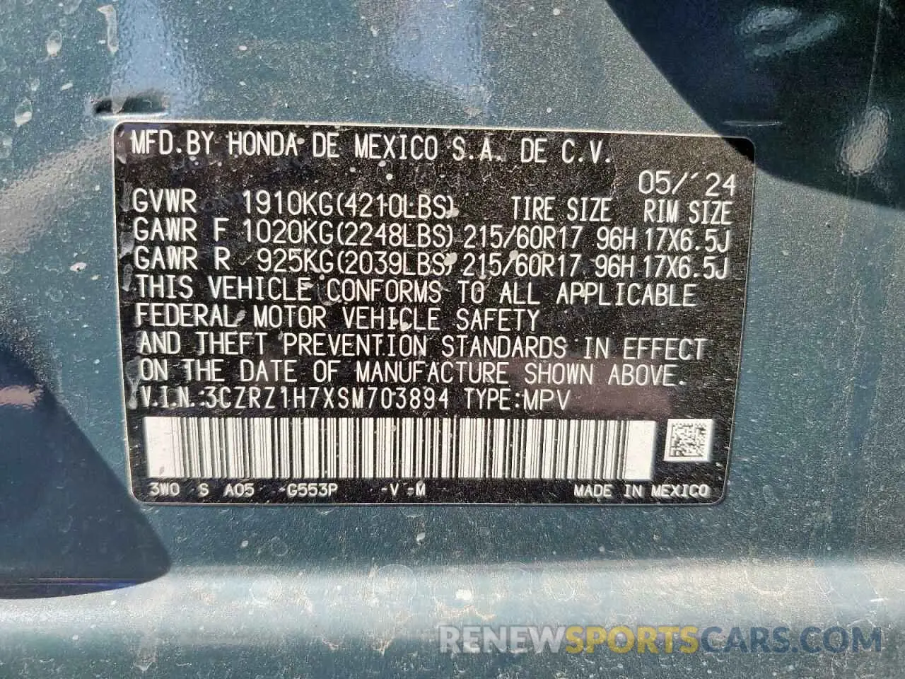 13 Photograph of a damaged car 3CZRZ1H7XSM703894 HONDA HR-V 2025