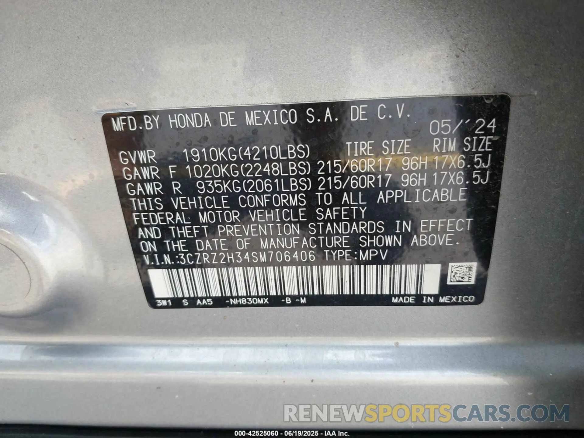 9 Photograph of a damaged car 3CZRZ2H34SM706406 HONDA HR-V 2025