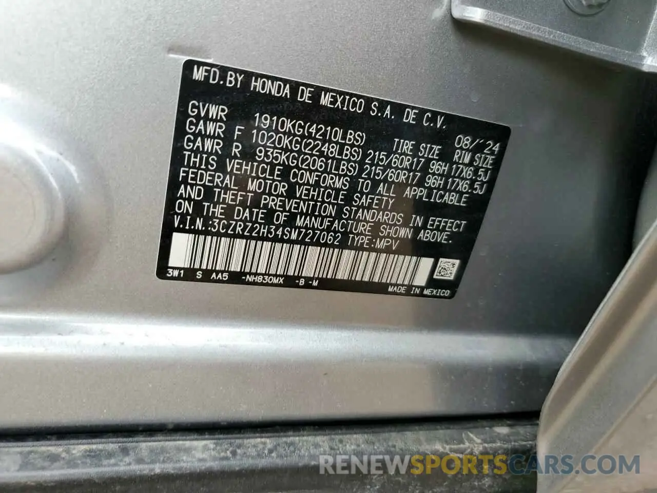 13 Photograph of a damaged car 3CZRZ2H34SM727062 HONDA HR-V 2025
