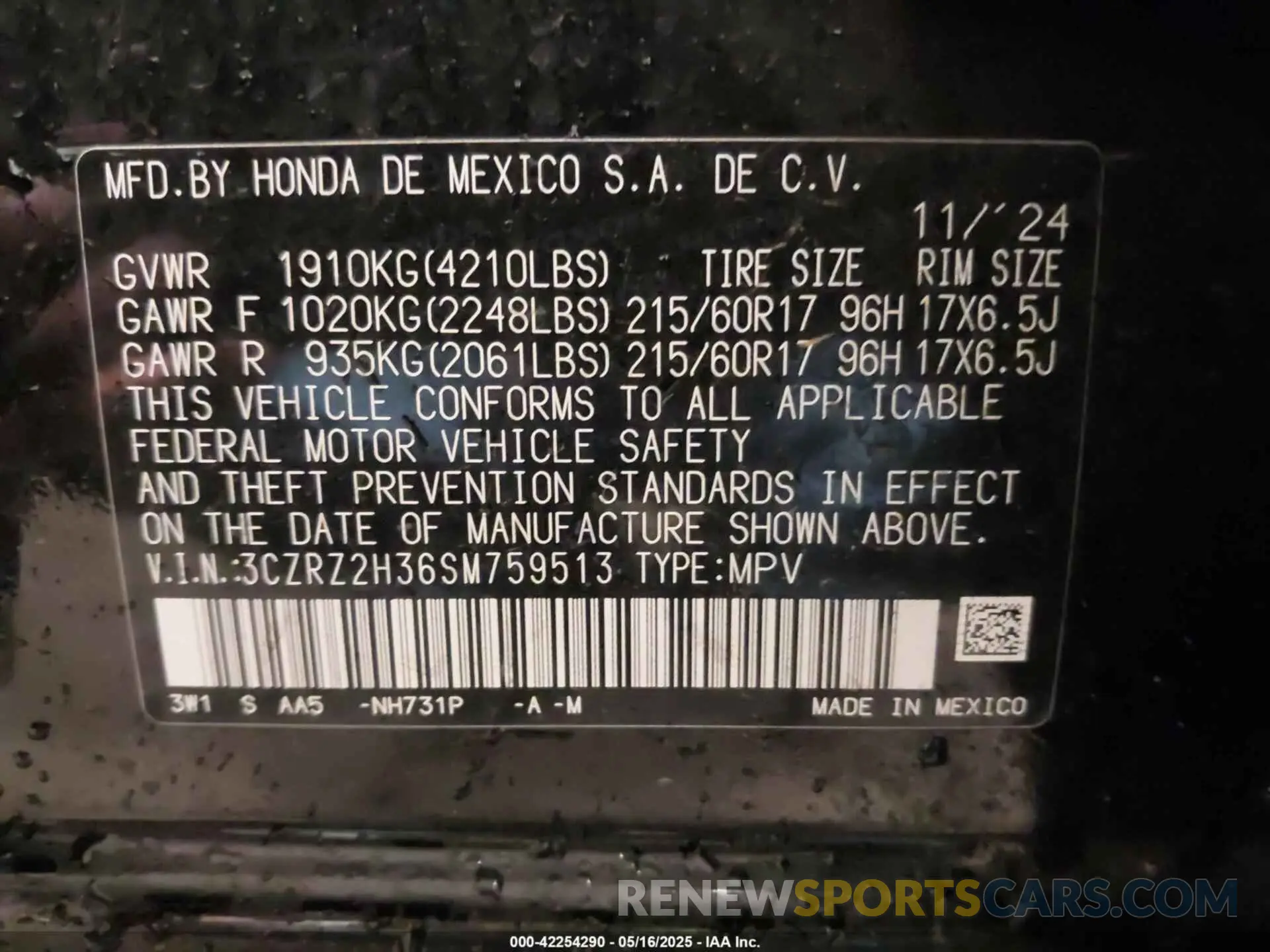 9 Photograph of a damaged car 3CZRZ2H36SM759513 HONDA HR-V 2025