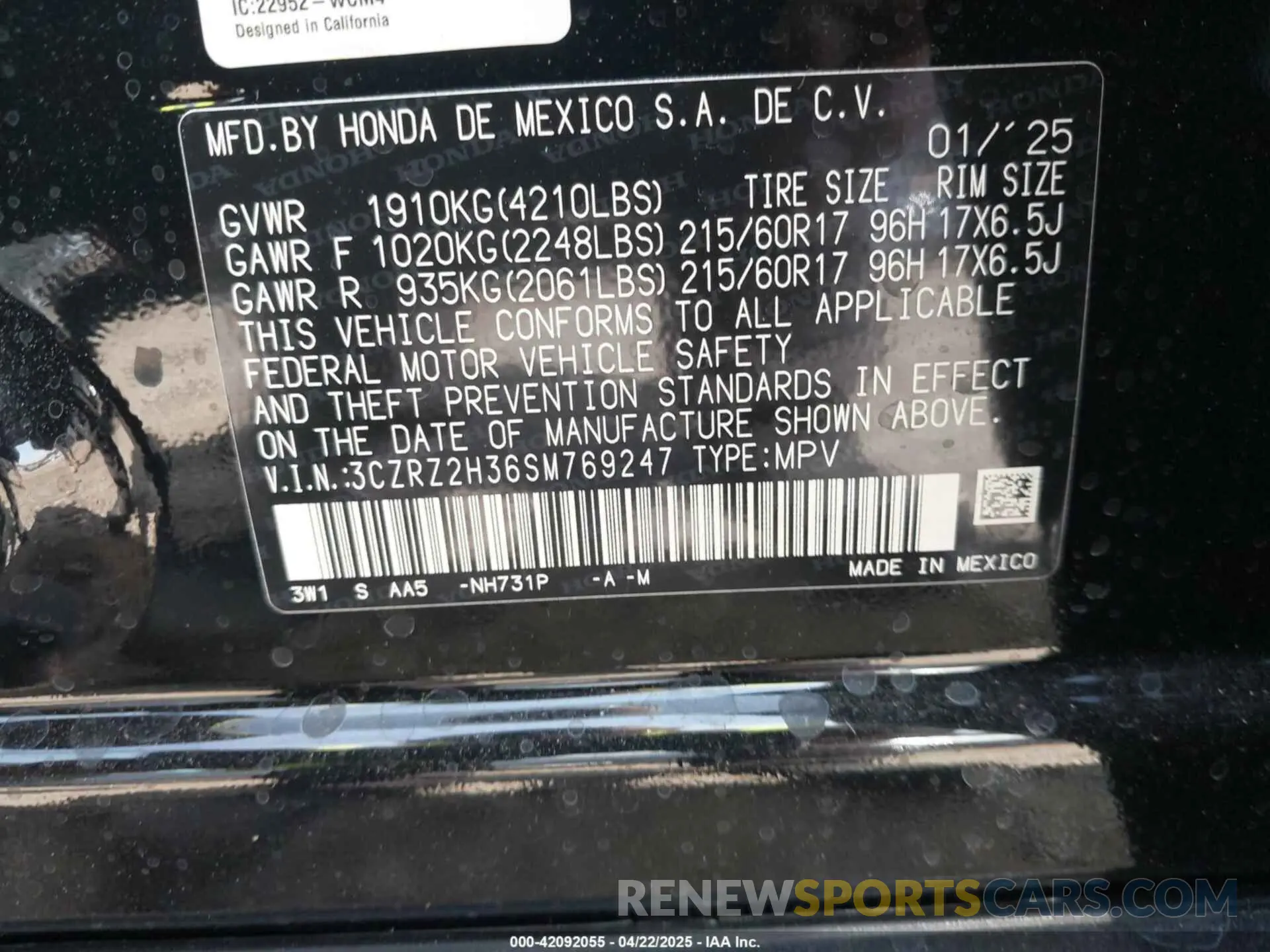 9 Photograph of a damaged car 3CZRZ2H36SM769247 HONDA HR-V 2025