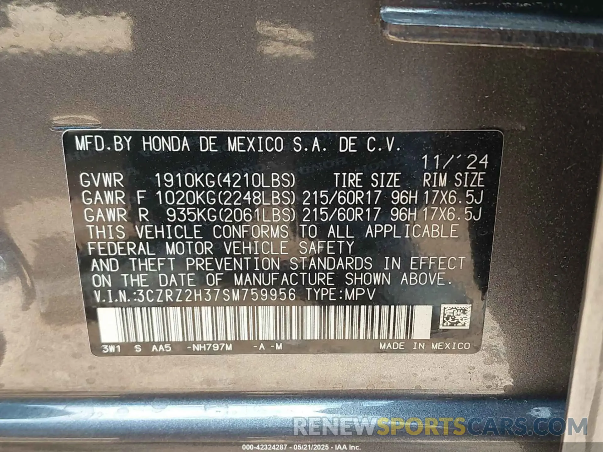 9 Photograph of a damaged car 3CZRZ2H37SM759956 HONDA HR-V 2025