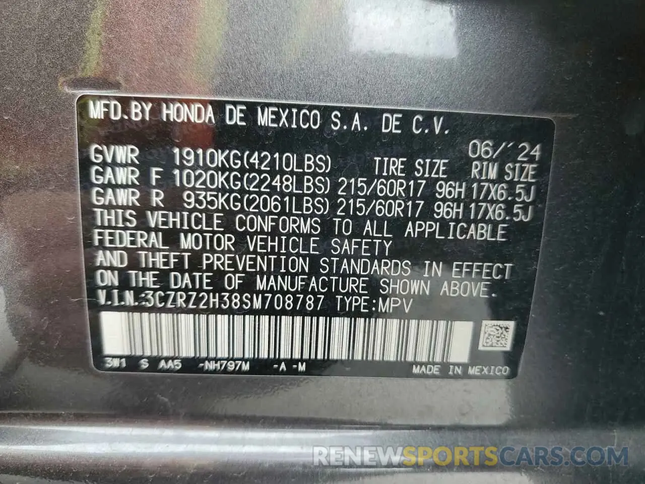 13 Photograph of a damaged car 3CZRZ2H38SM708787 HONDA HR-V 2025