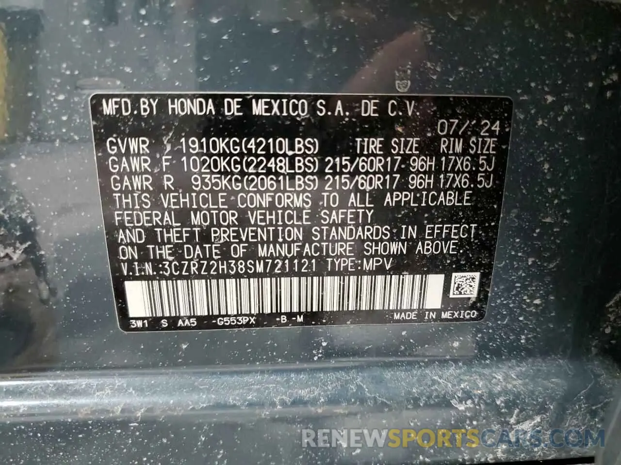 12 Photograph of a damaged car 3CZRZ2H38SM721121 HONDA HR-V 2025