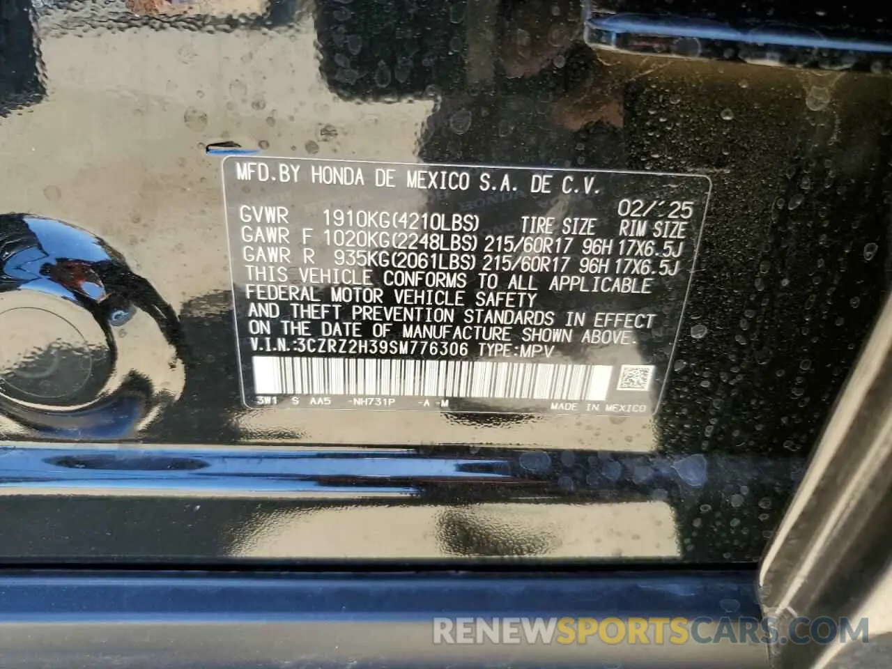 13 Photograph of a damaged car 3CZRZ2H39SM776306 HONDA HR-V 2025