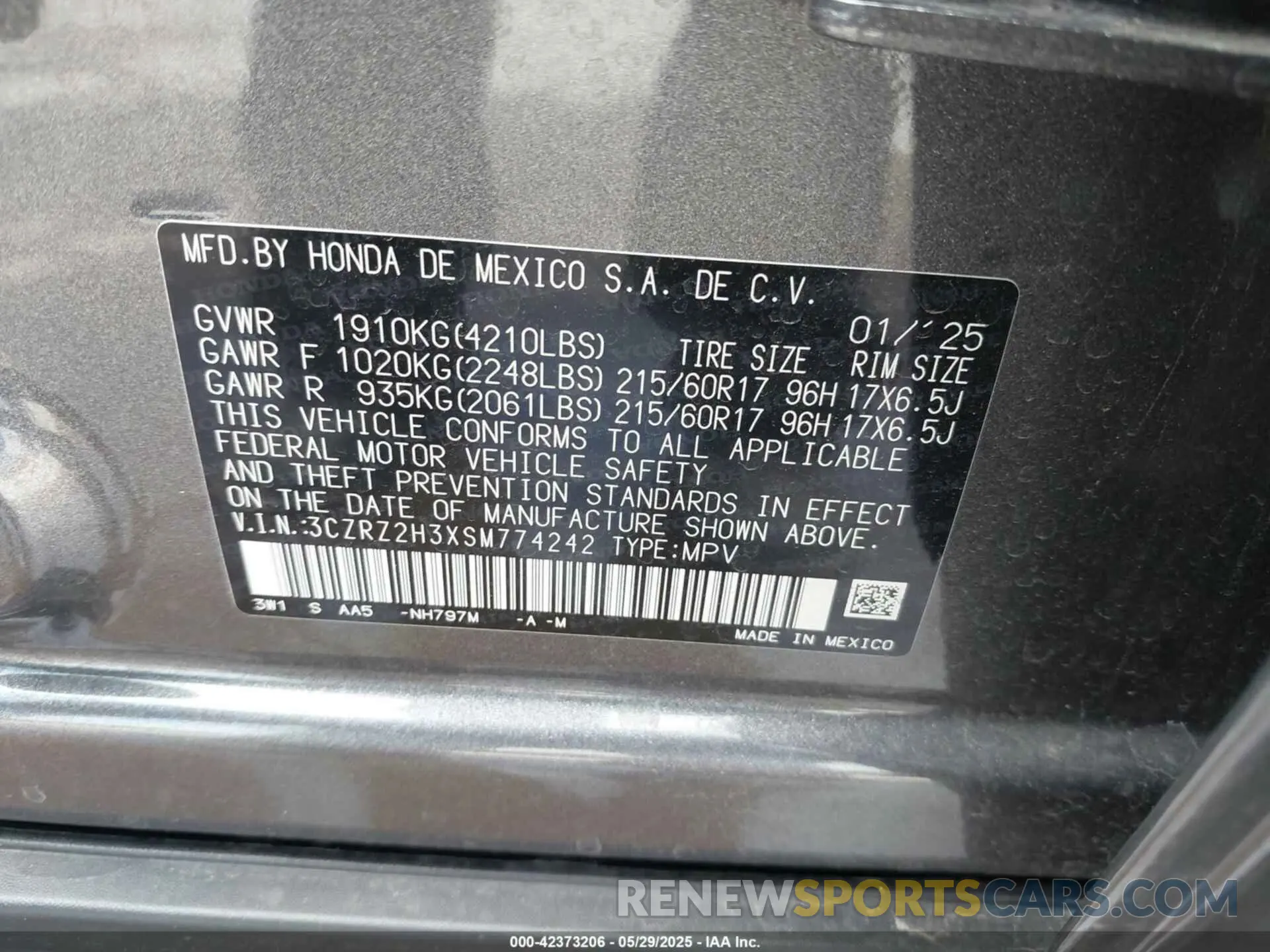 9 Photograph of a damaged car 3CZRZ2H3XSM774242 HONDA HR-V 2025