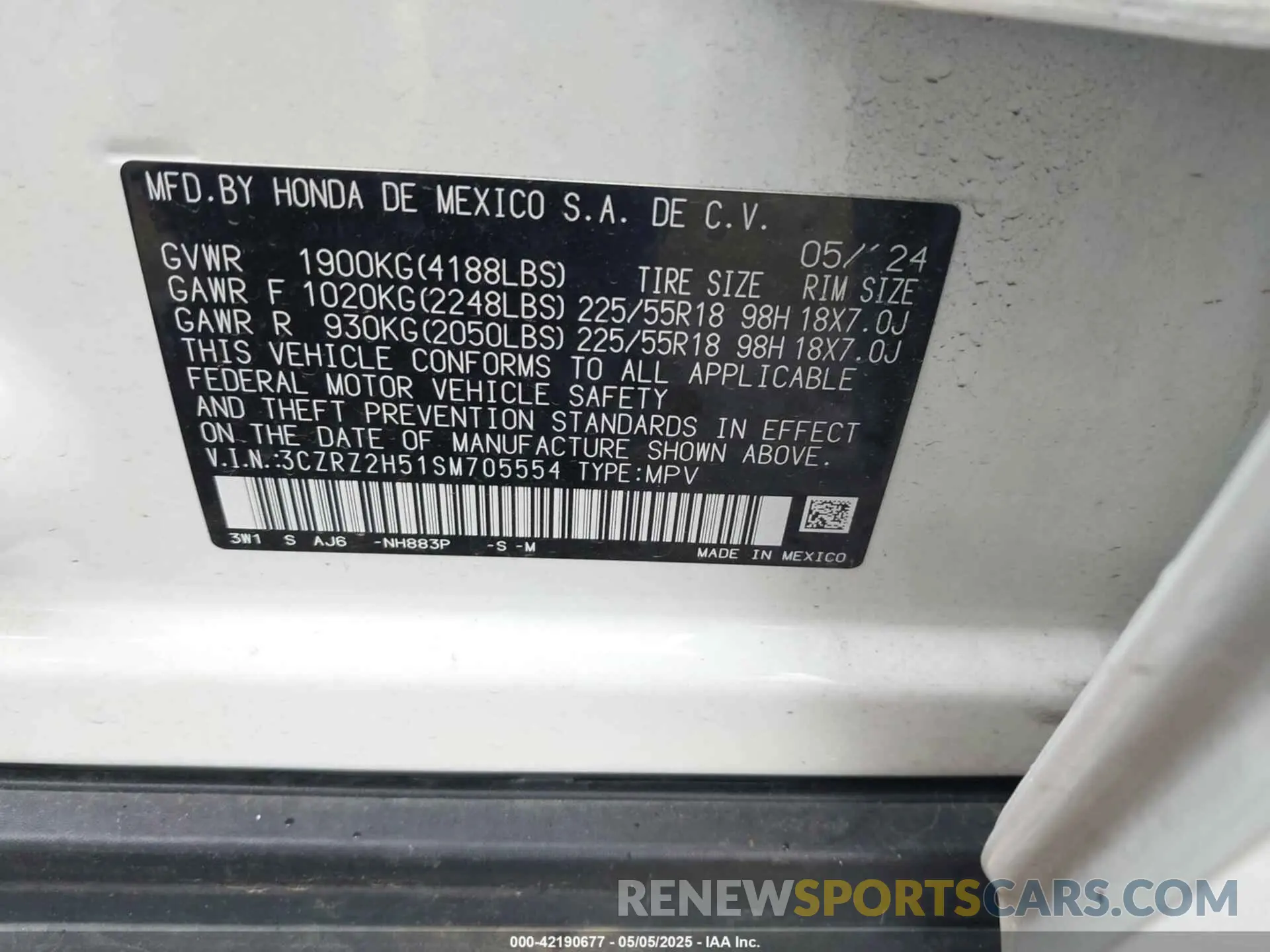 9 Photograph of a damaged car 3CZRZ2H51SM705554 HONDA HR-V 2025