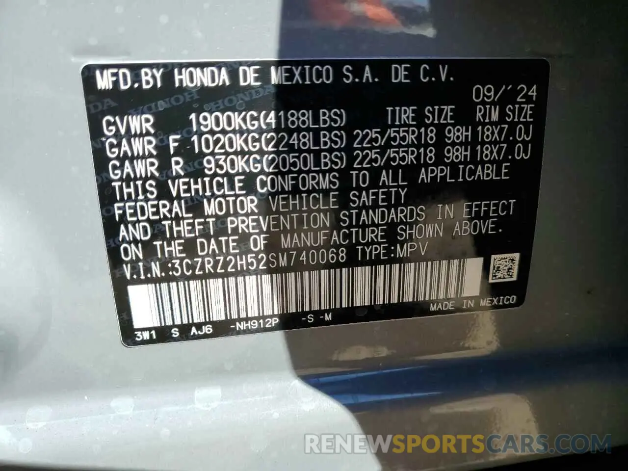 13 Photograph of a damaged car 3CZRZ2H52SM740068 HONDA HR-V 2025