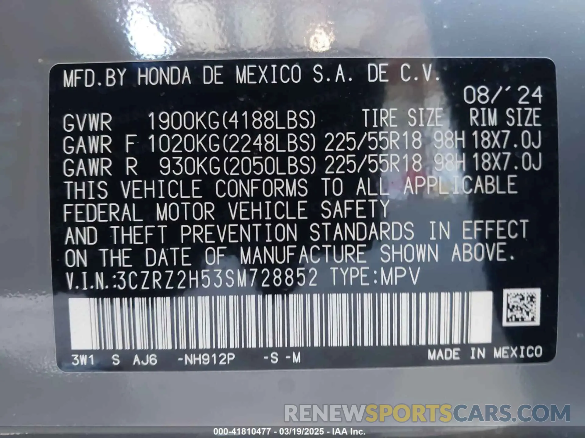 9 Photograph of a damaged car 3CZRZ2H53SM728852 HONDA HR-V 2025