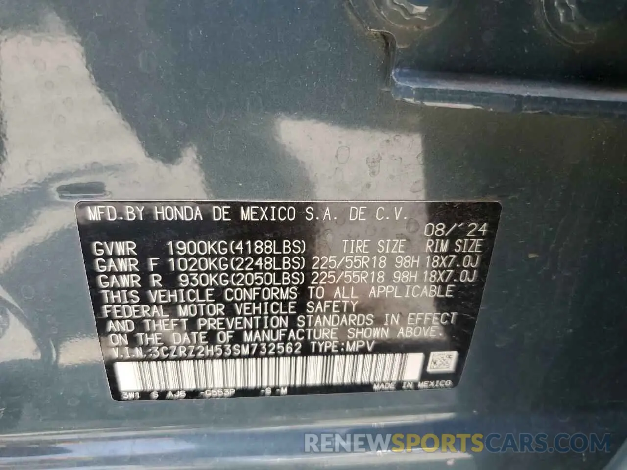 14 Photograph of a damaged car 3CZRZ2H53SM732562 HONDA HR-V 2025