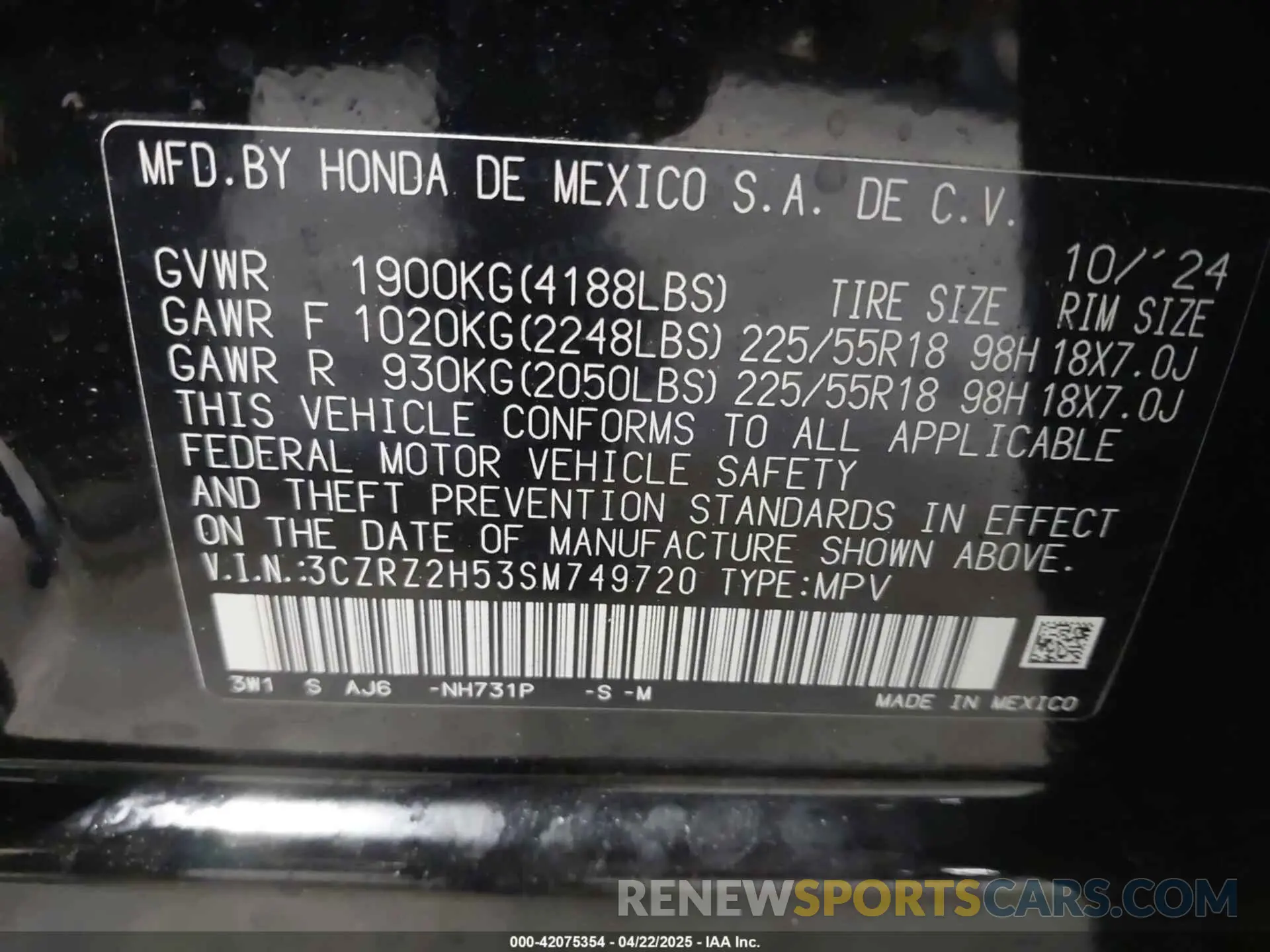 9 Photograph of a damaged car 3CZRZ2H53SM749720 HONDA HR-V 2025
