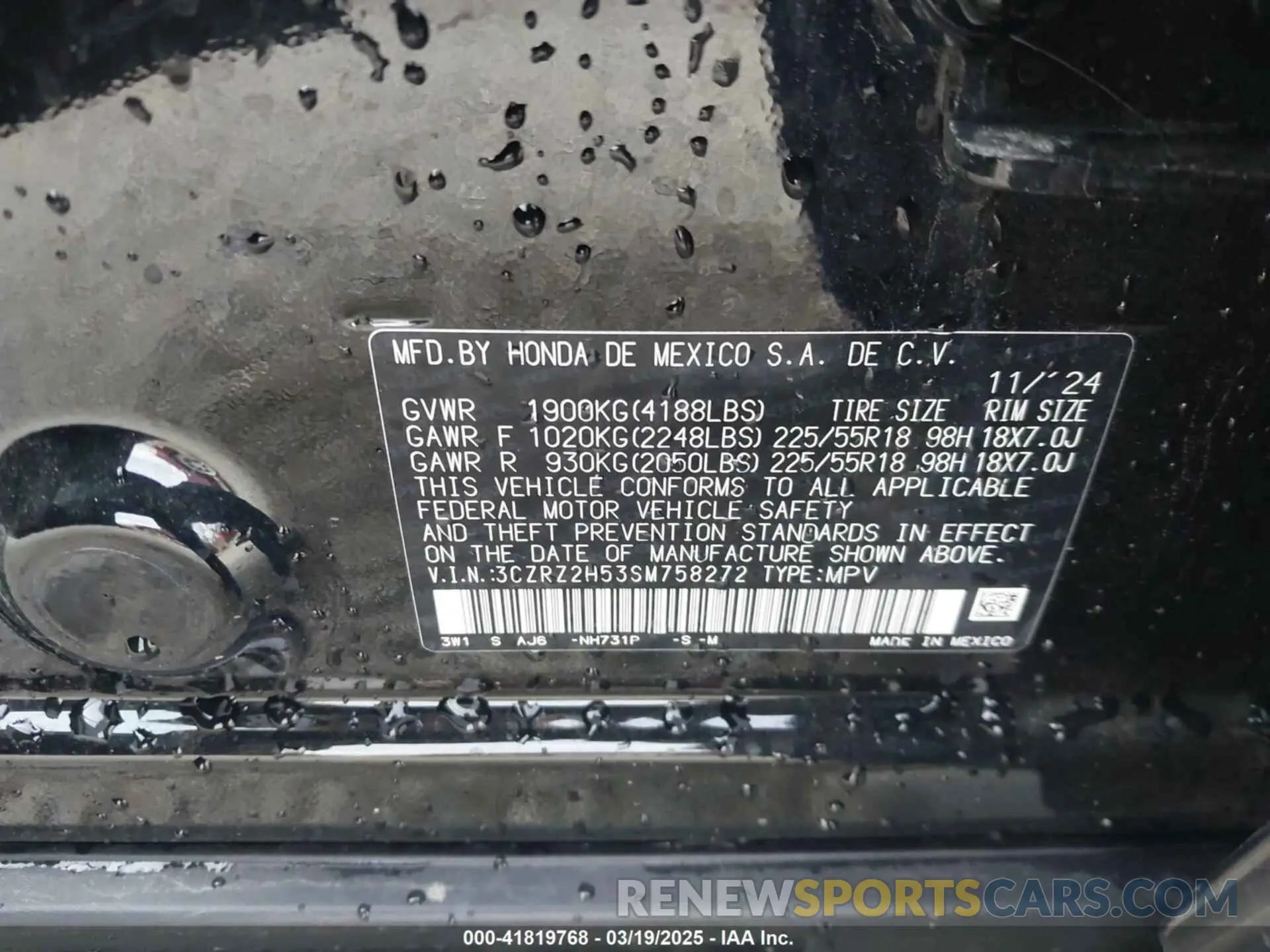 9 Photograph of a damaged car 3CZRZ2H53SM758272 HONDA HR-V 2025