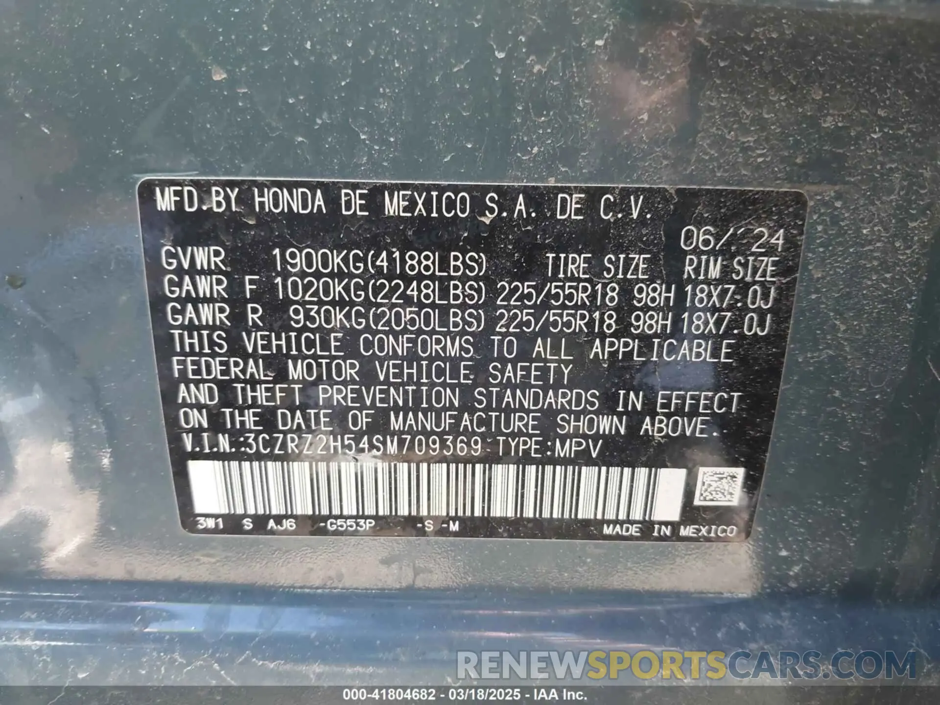 7 Photograph of a damaged car 3CZRZ2H54SM709369 HONDA HR-V 2025