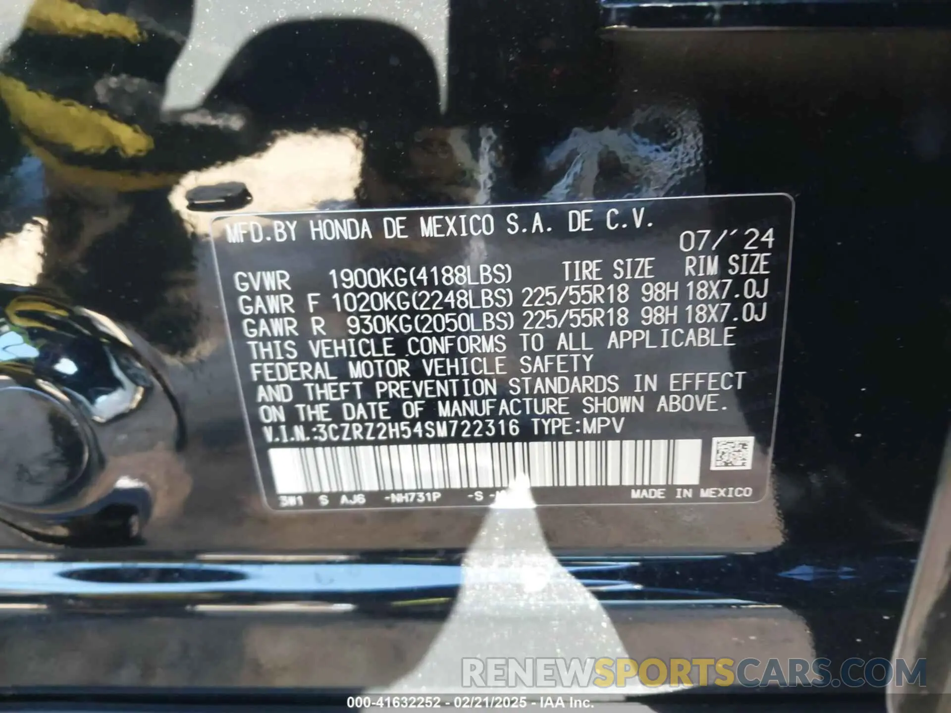 9 Photograph of a damaged car 3CZRZ2H54SM722316 HONDA HR-V 2025