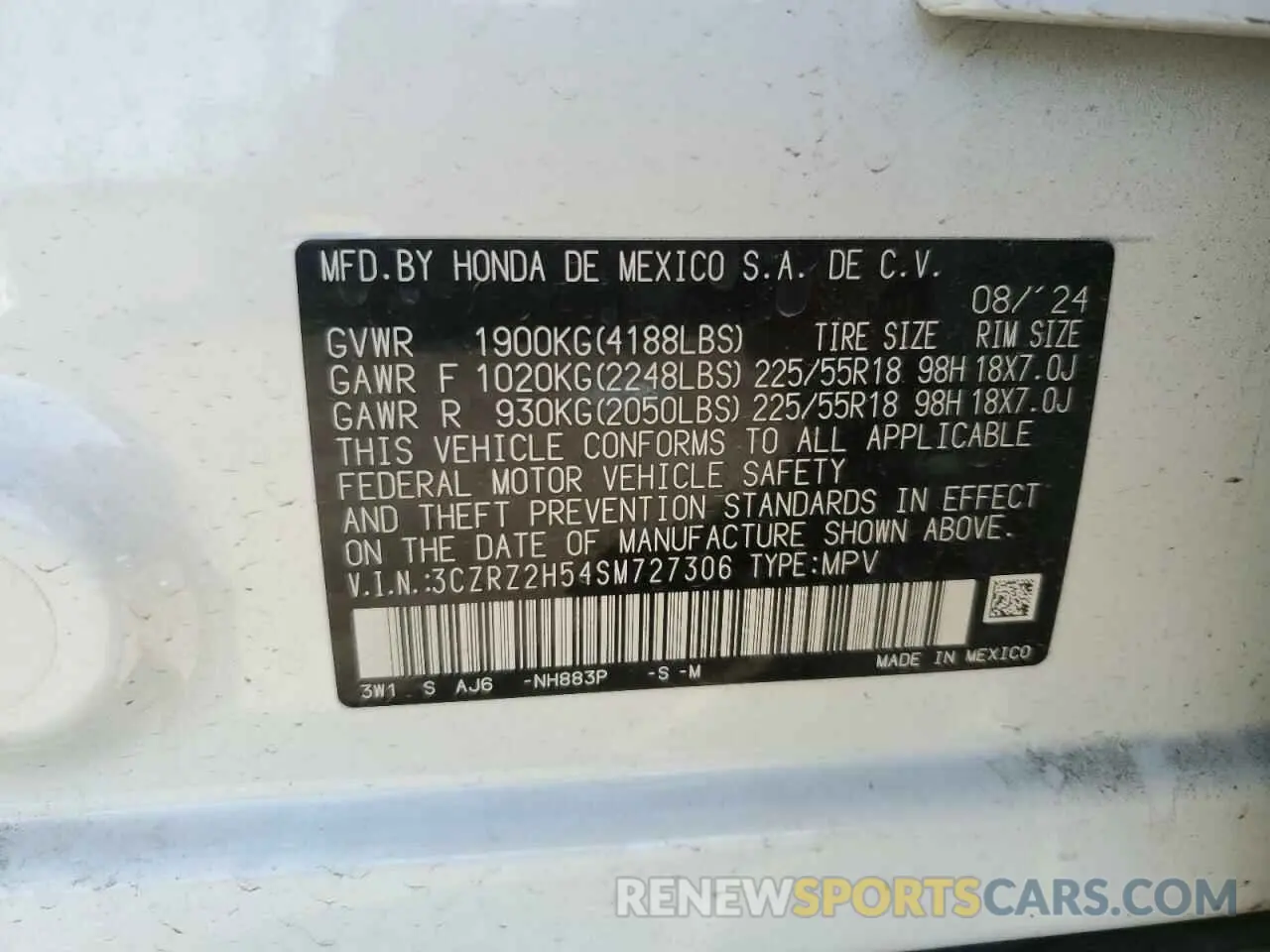 13 Photograph of a damaged car 3CZRZ2H54SM727306 HONDA HR-V 2025