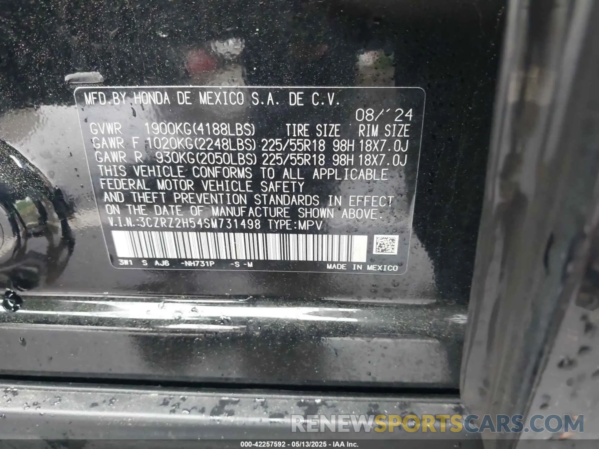 9 Photograph of a damaged car 3CZRZ2H54SM731498 HONDA HR-V 2025
