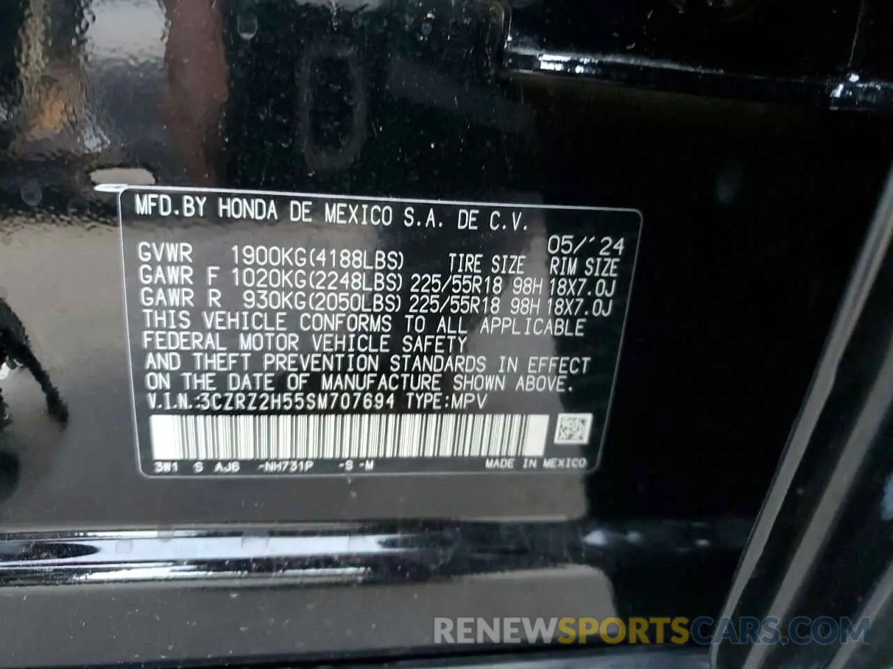 14 Photograph of a damaged car 3CZRZ2H55SM707694 HONDA HR-V 2025