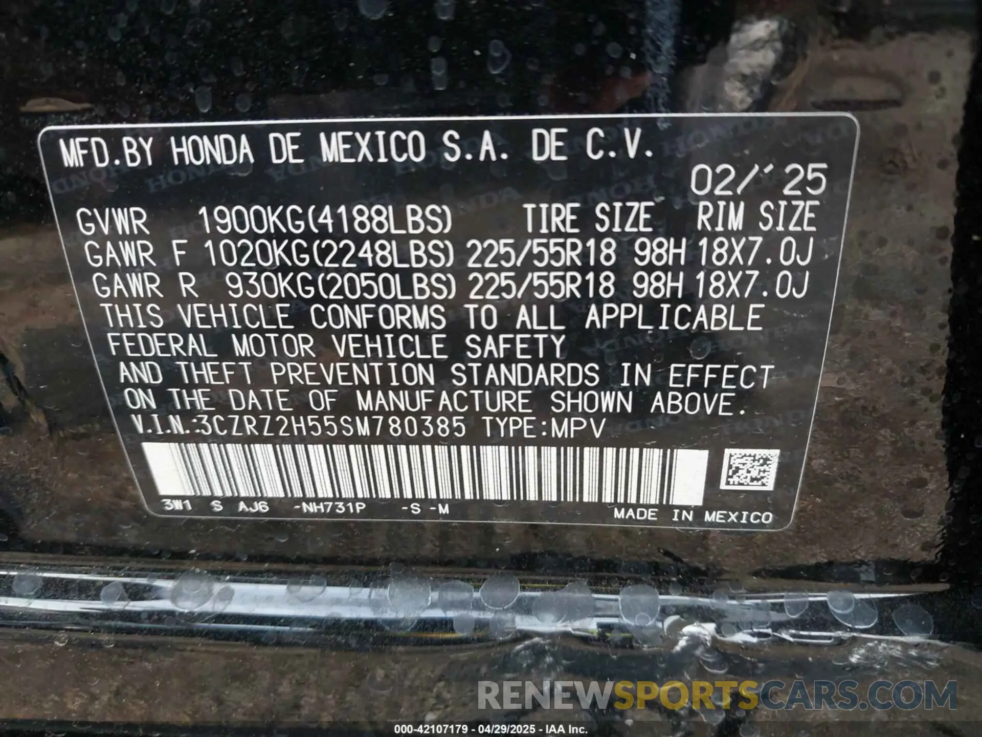 9 Photograph of a damaged car 3CZRZ2H55SM780385 HONDA HR-V 2025