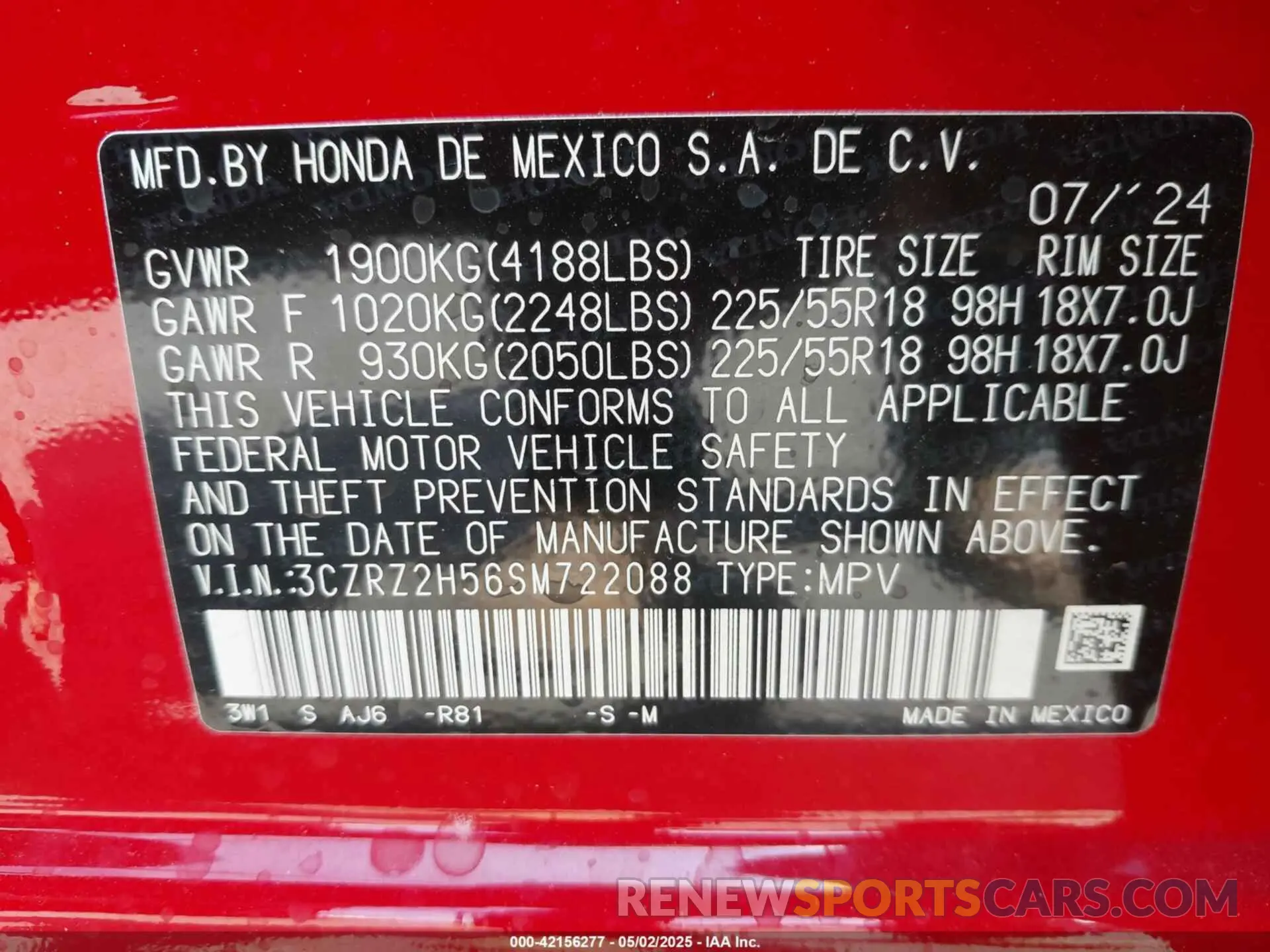 9 Photograph of a damaged car 3CZRZ2H56SM722088 HONDA HR-V 2025