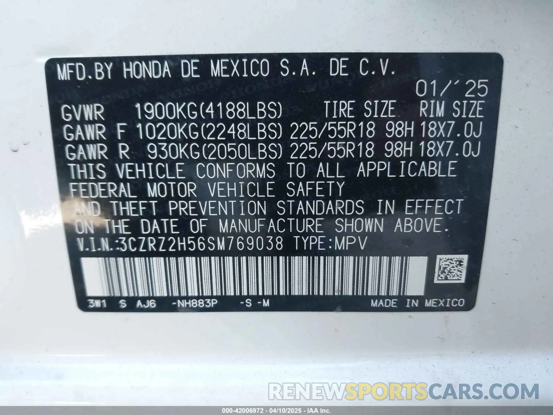 9 Photograph of a damaged car 3CZRZ2H56SM769038 HONDA HR-V 2025