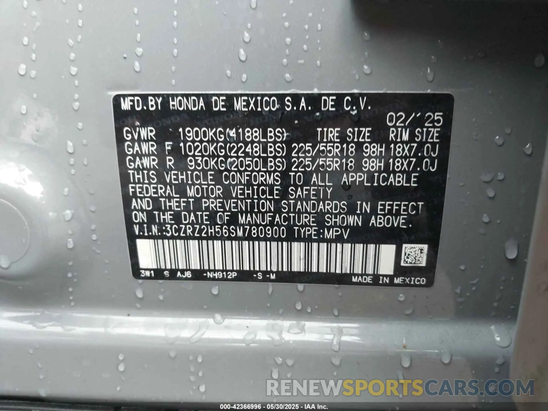 9 Photograph of a damaged car 3CZRZ2H56SM780900 HONDA HR-V 2025