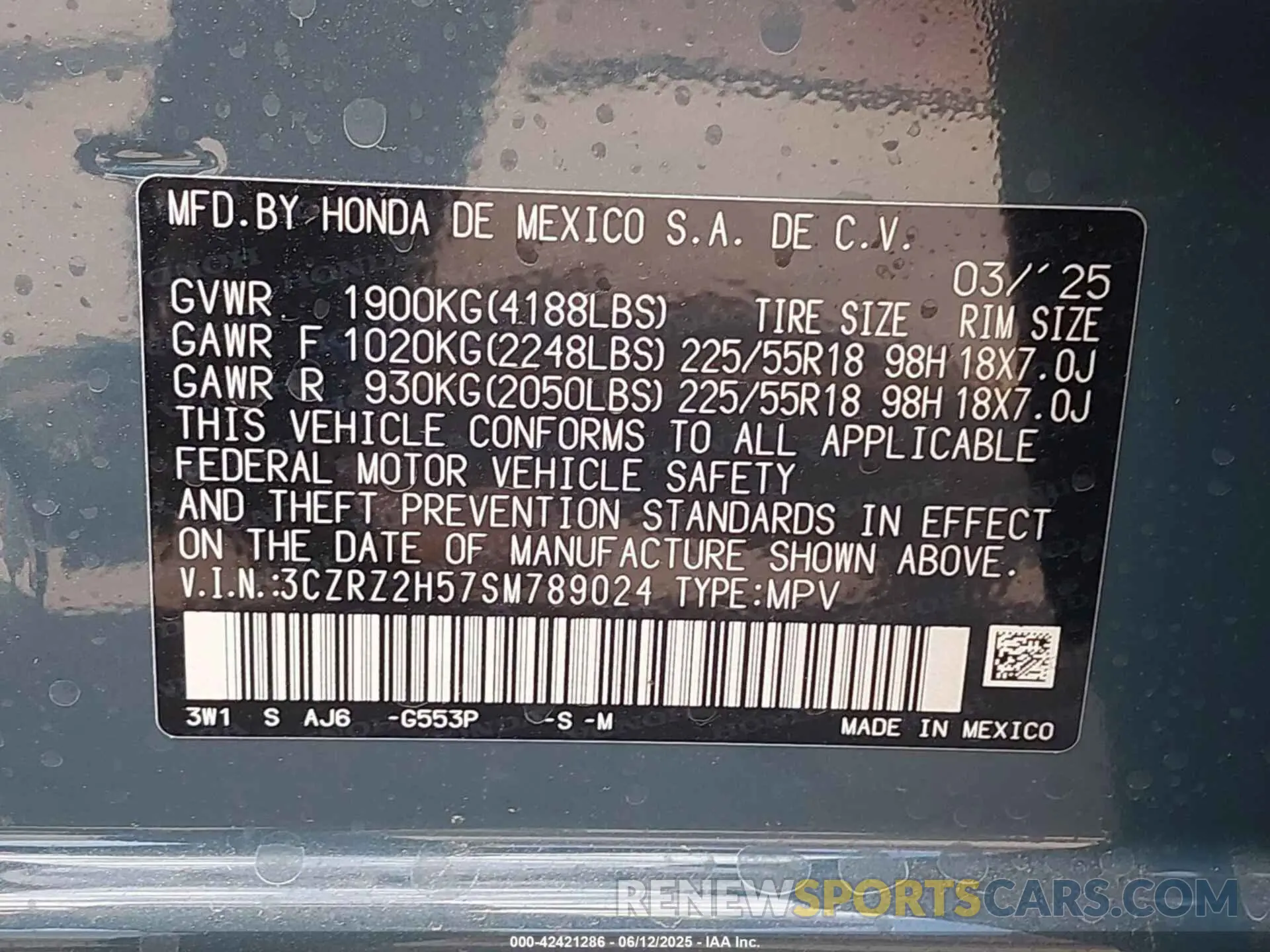 9 Photograph of a damaged car 3CZRZ2H57SM789024 HONDA HR-V 2025