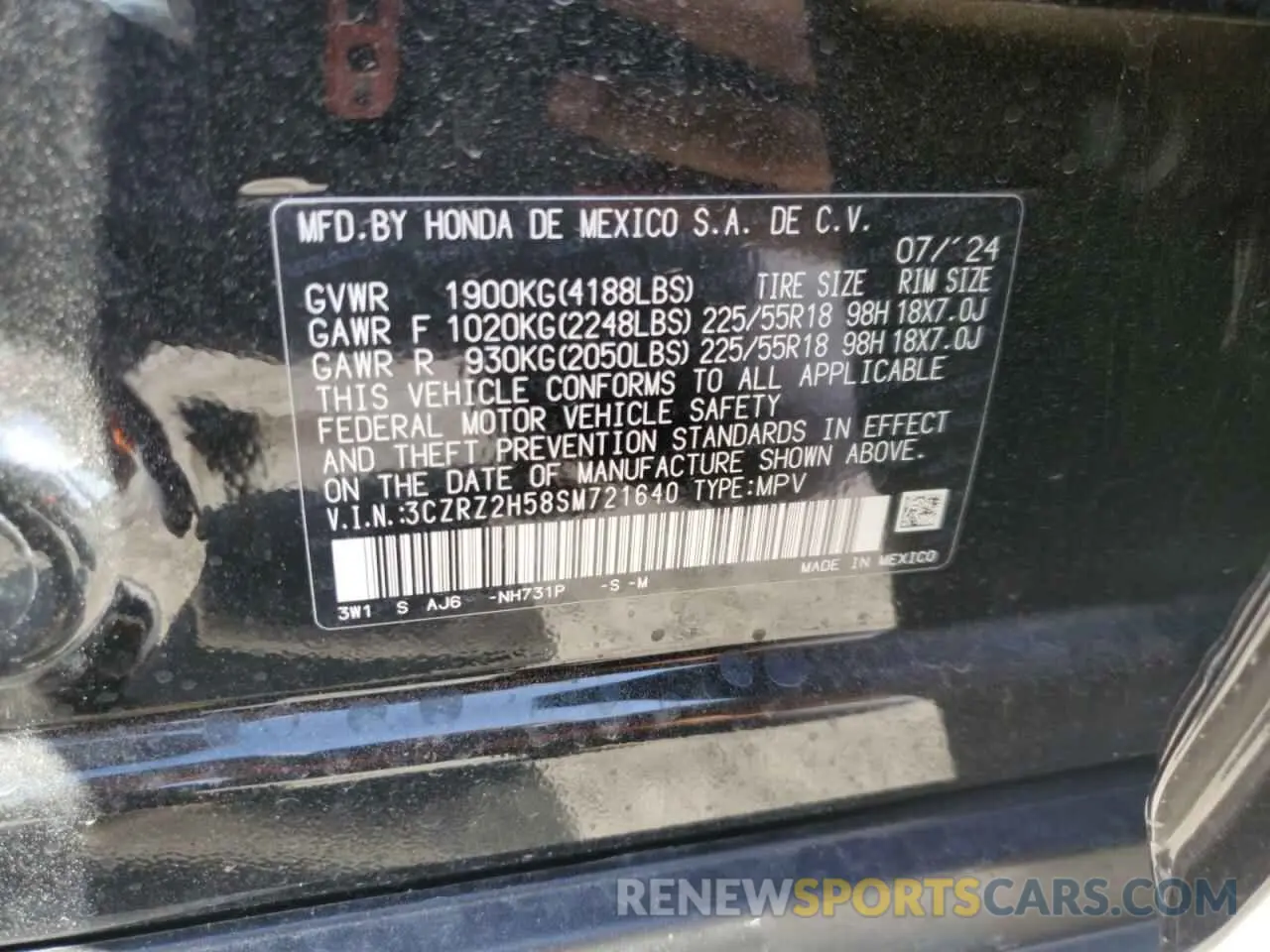 13 Photograph of a damaged car 3CZRZ2H58SM721640 HONDA HR-V 2025