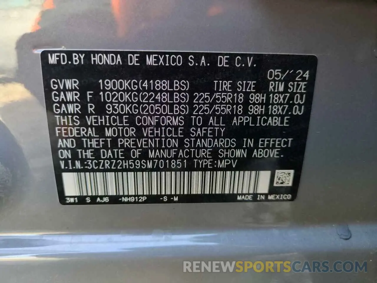 12 Photograph of a damaged car 3CZRZ2H59SM701851 HONDA HR-V 2025