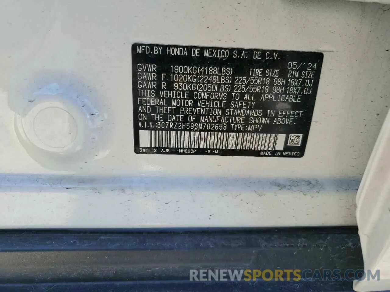 16 Photograph of a damaged car 3CZRZ2H59SM702658 HONDA HR-V 2025