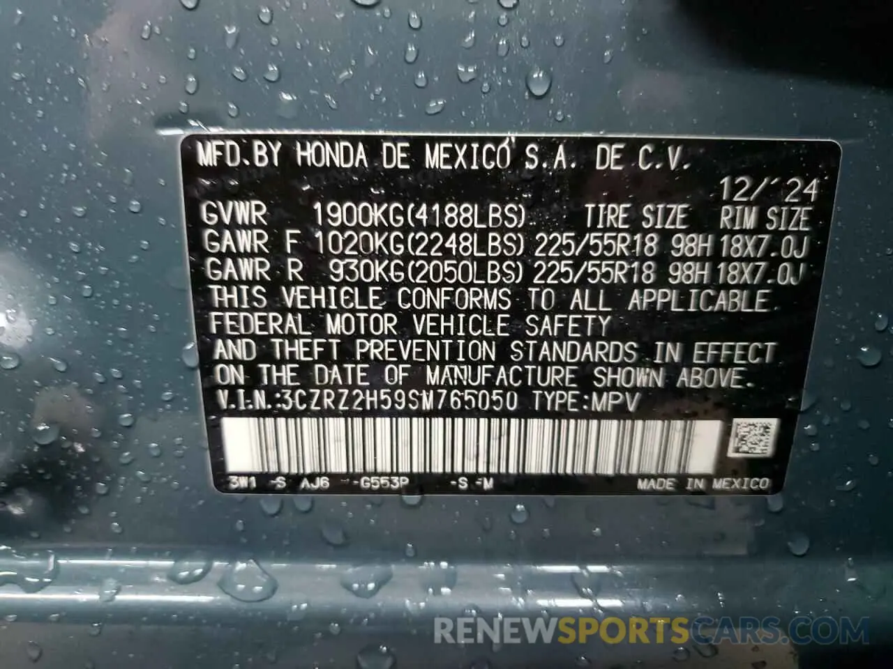 12 Photograph of a damaged car 3CZRZ2H59SM765050 HONDA HR-V 2025